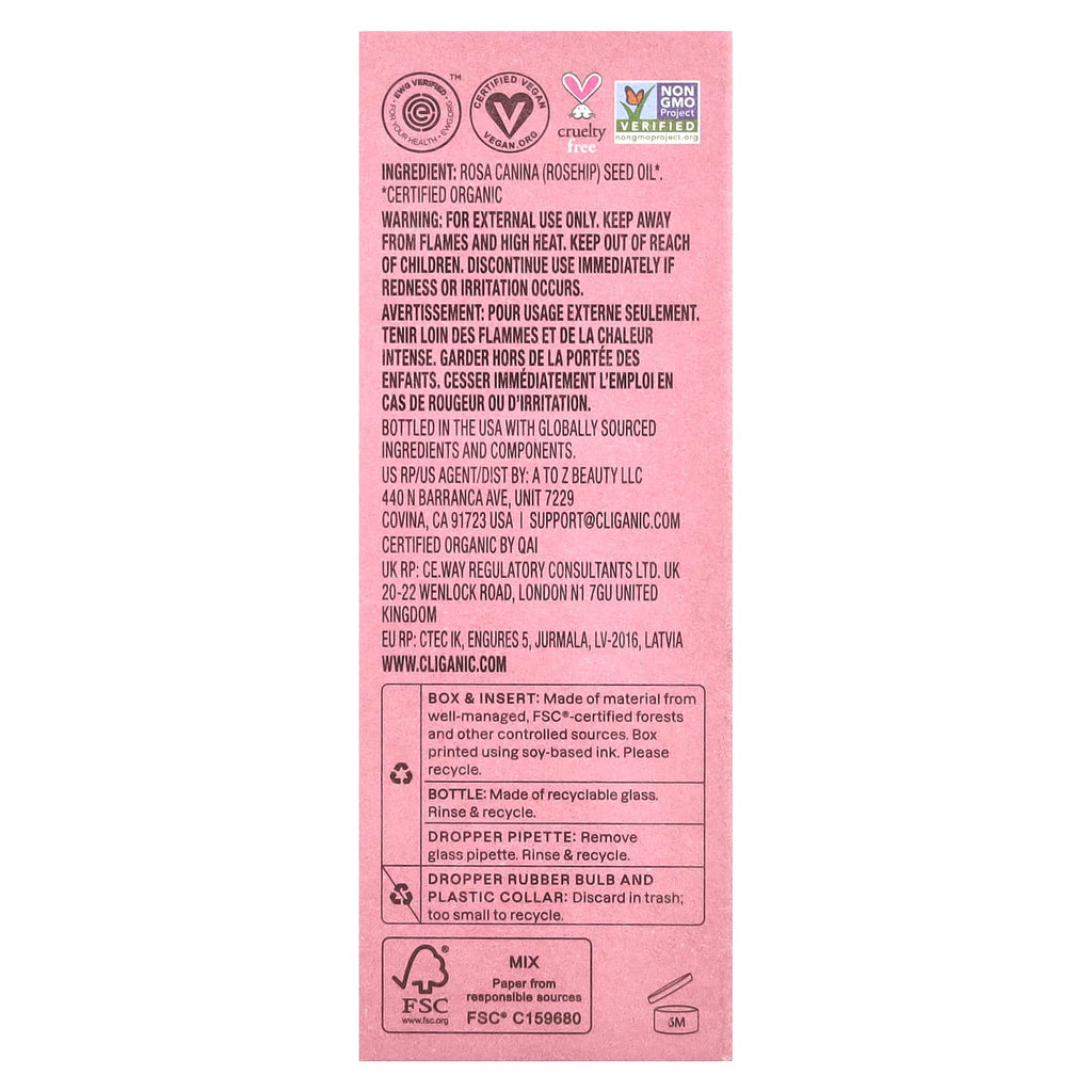 Cliganic, Organic Rosehip Oil, 1 fl oz (30 ml)