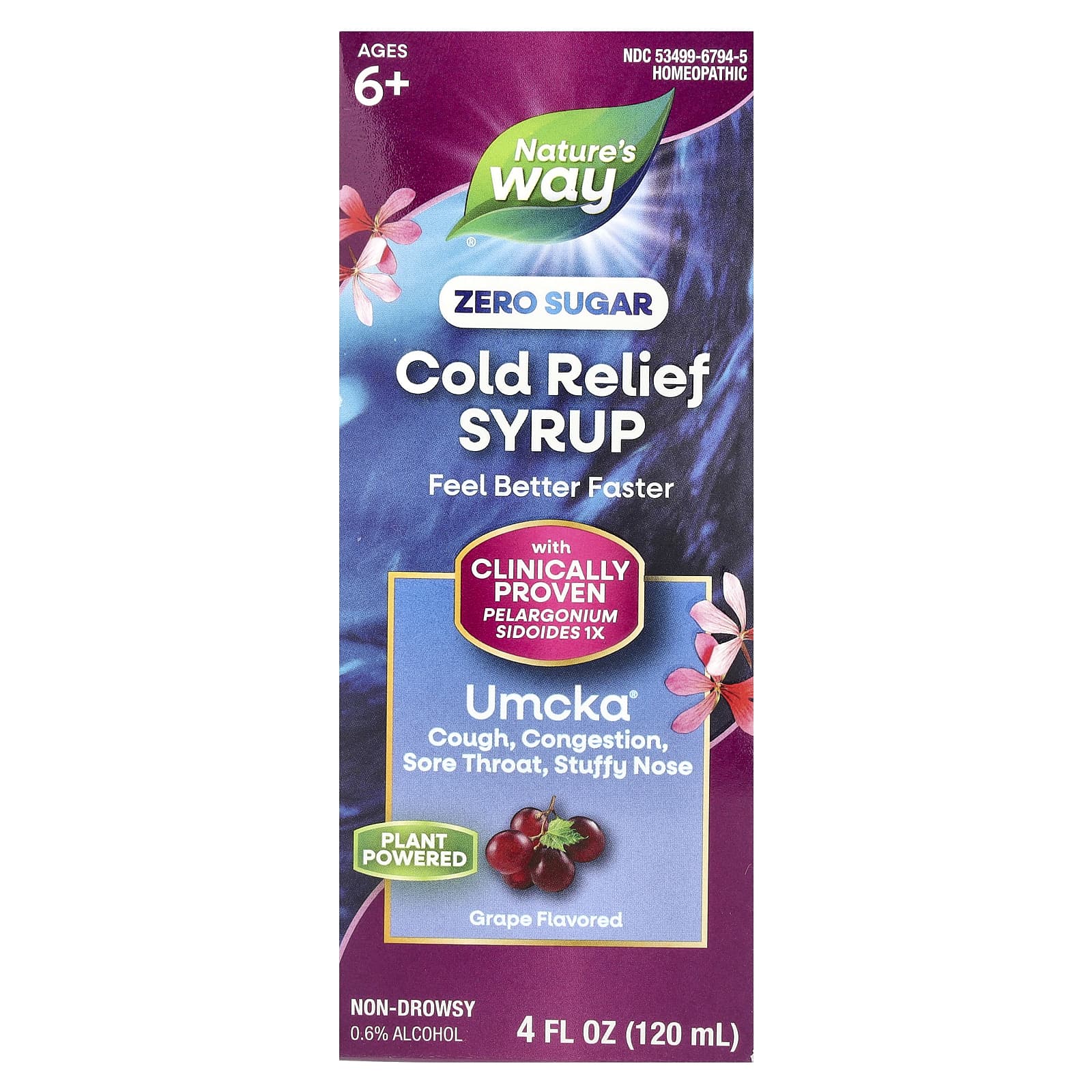 Nature's Way, Umcka® Cold Relief Syrup, Ages 6+, Grape, 4 fl oz (120 ml)