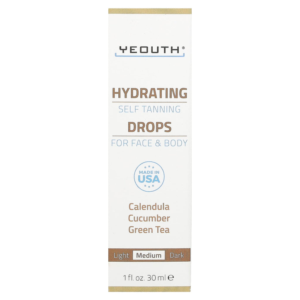 YEOUTH, Hydrating Self Tanning Drops, For Face & Body, Medium, 1 fl oz (30 ml)