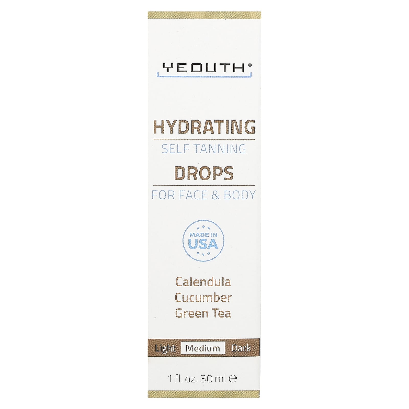 YEOUTH, Hydrating Self Tanning Drops, For Face & Body, Medium, 1 fl oz (30 ml)