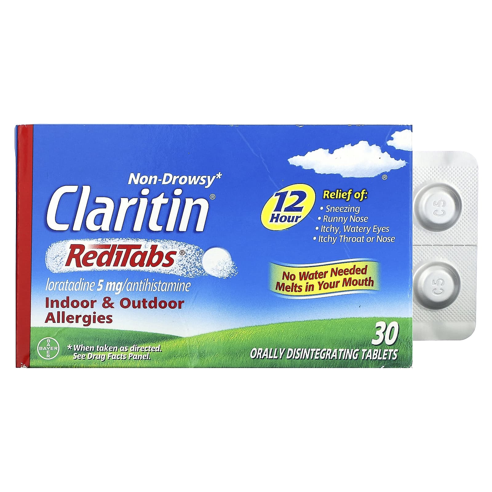 Claritin, Non-Drowsy RediTabs, Indoor & Outdoor Allergies, 5 mg, 30 Orally Disintegrating Tablets