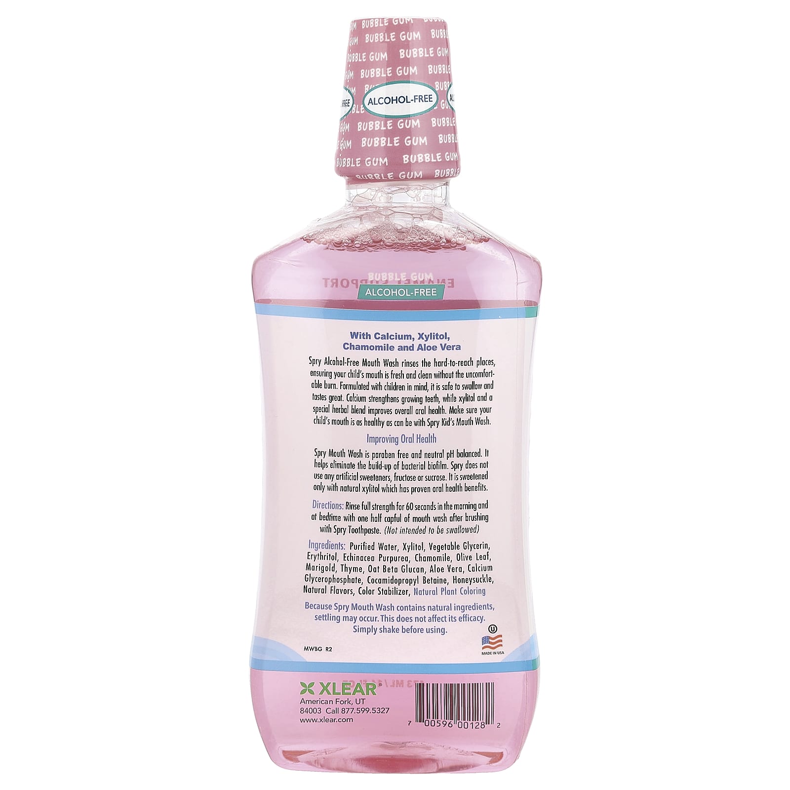 Xlear, Kid's Spry® Mouth Wash, Enamel Support, Alcohol-Free, Bubble Gum, 16 fl oz (473 ml)