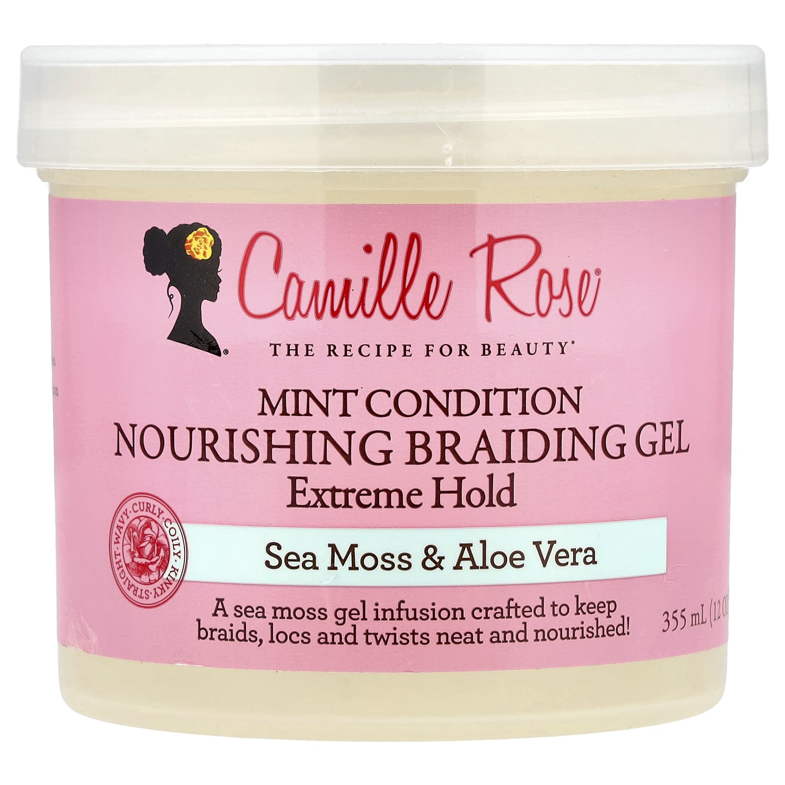 Camille Rose, Mint Condition Nourishing Braiding Gel, Extreme Hold, Sea Moss & Aloe Vera, 12 oz (355 ml)