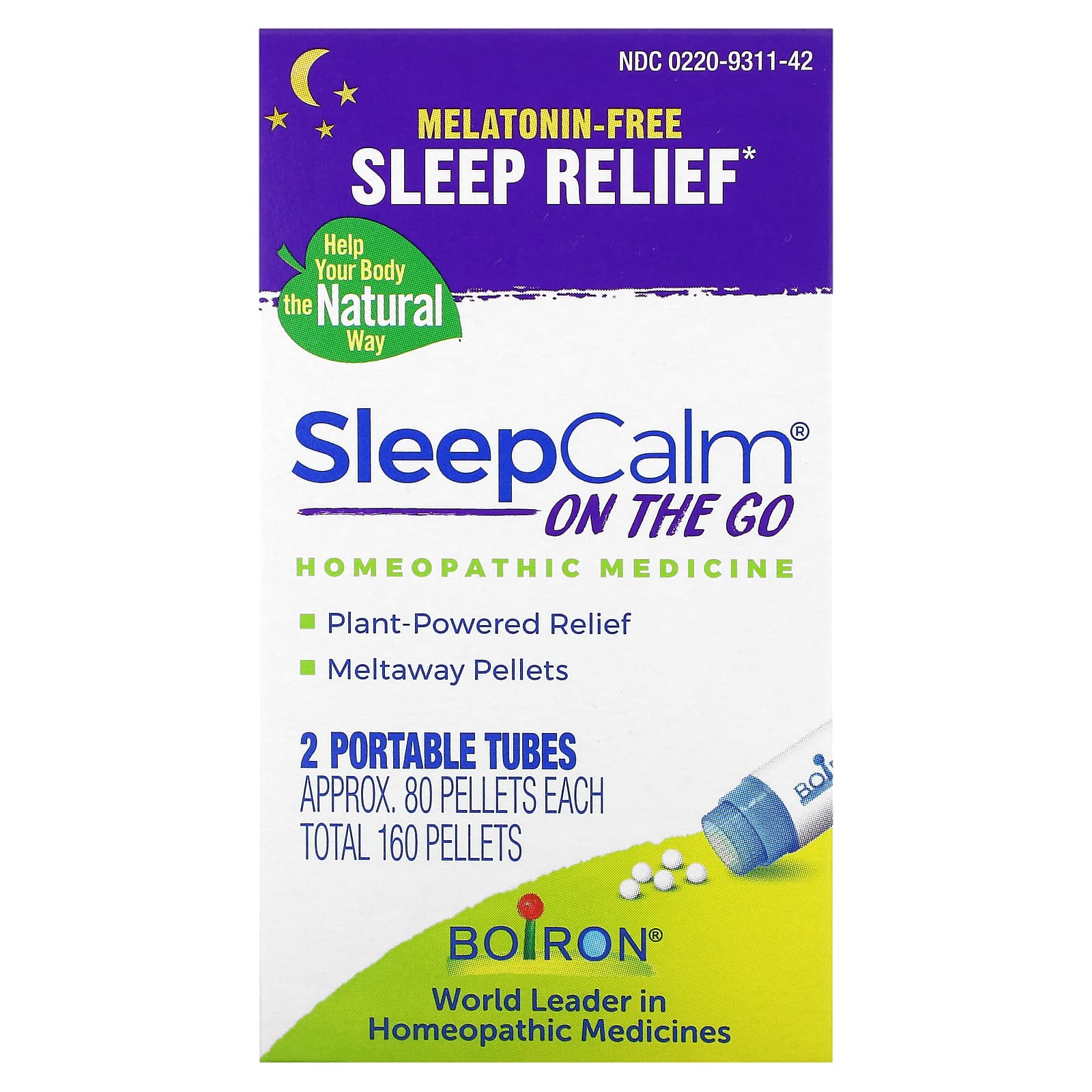 Boiron, SleepCalm® On The Go, 2 Portable Tubes, 80 Pellets Each