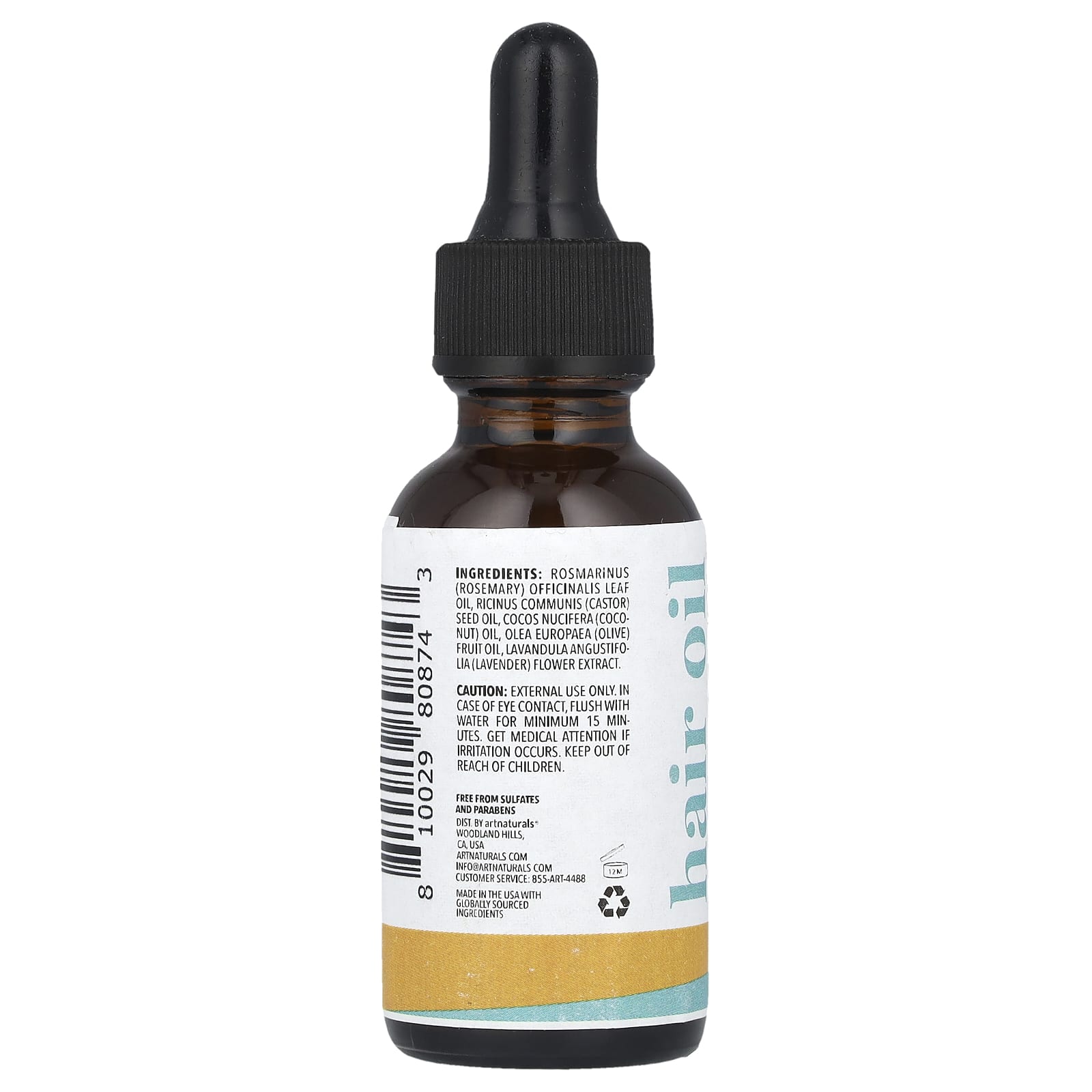artnaturals, Hair Oil, Rosemary Castor, 1 fl oz (30 ml)