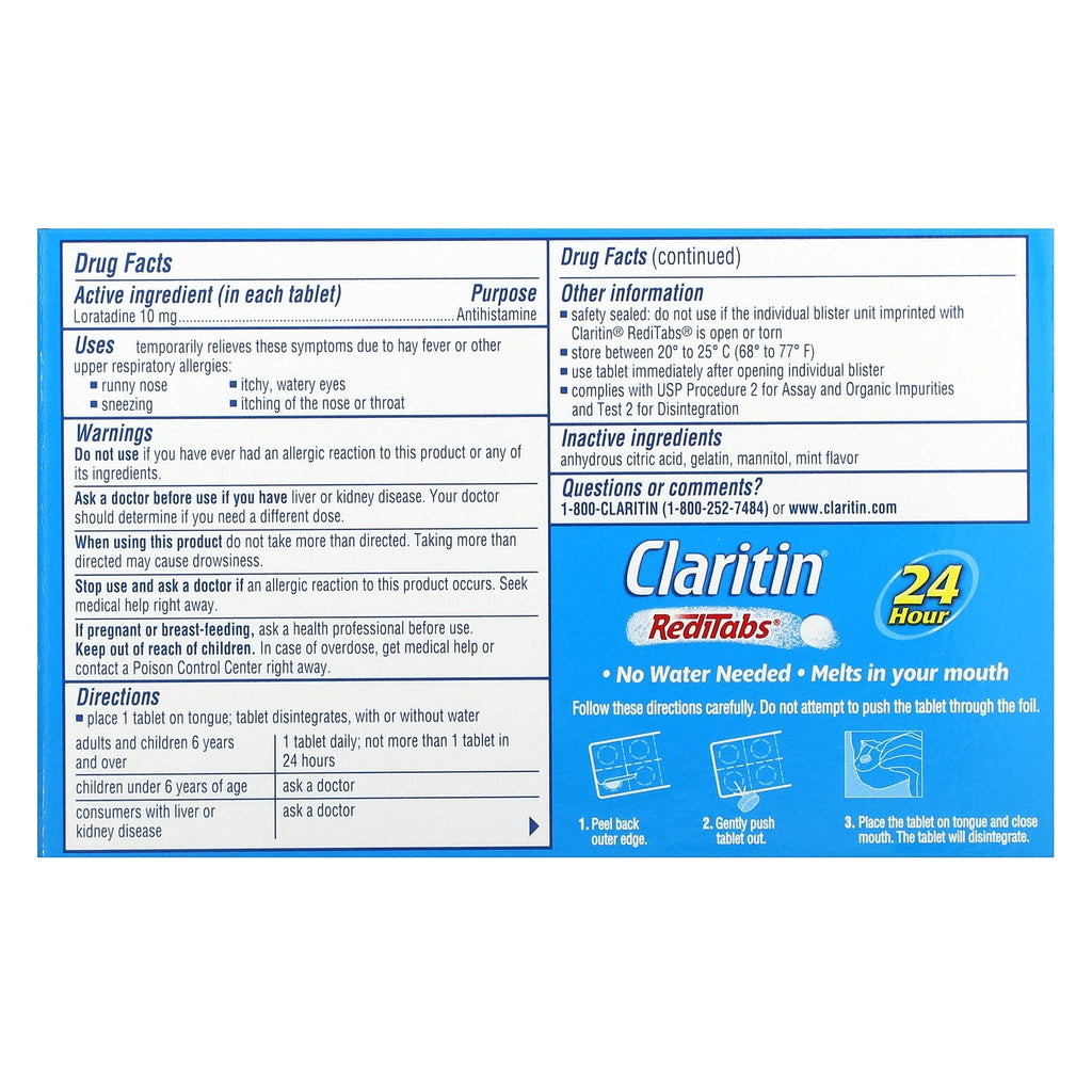 Claritin, Non-Drowsy, RediTabs, 10 mg, 30 Orally Disintegrating Tablets