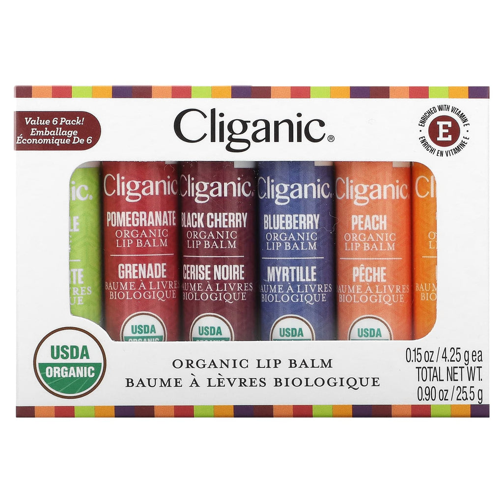 Cliganic, Organic Lip Balm Set, 6 Pack, 0.15 oz (4.25 g) Each
