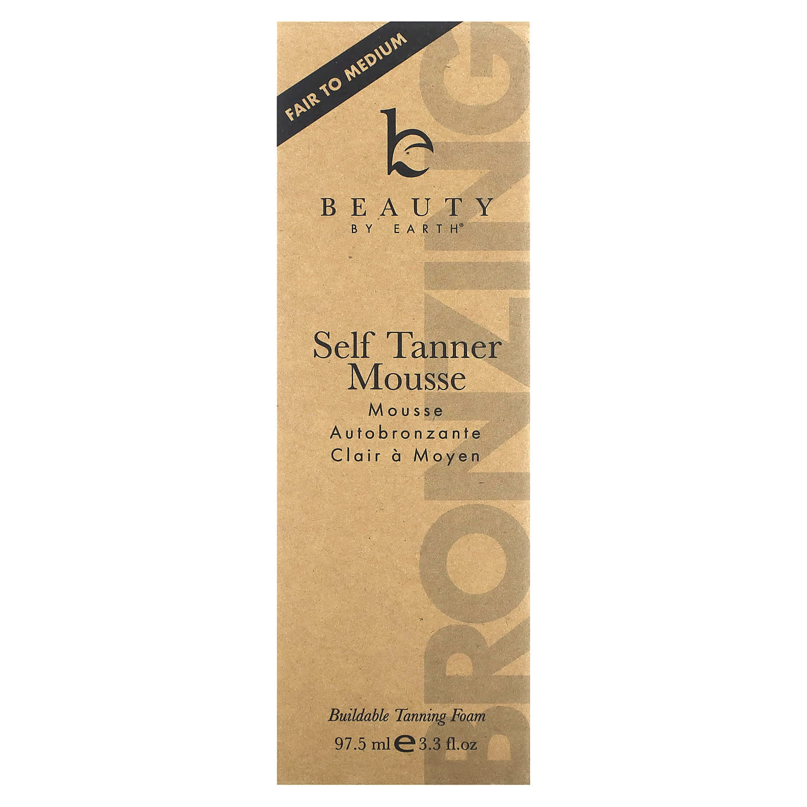 Beauty By Earth, Self Tanner Mousse, Fair to Medium, 3.3 fl oz (97.5 ml)