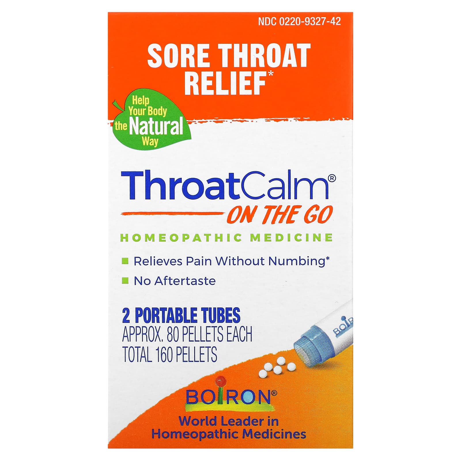 Boiron, ThroatCalm® On The Go, 2 Portables Tubes, 80 Pellets Each