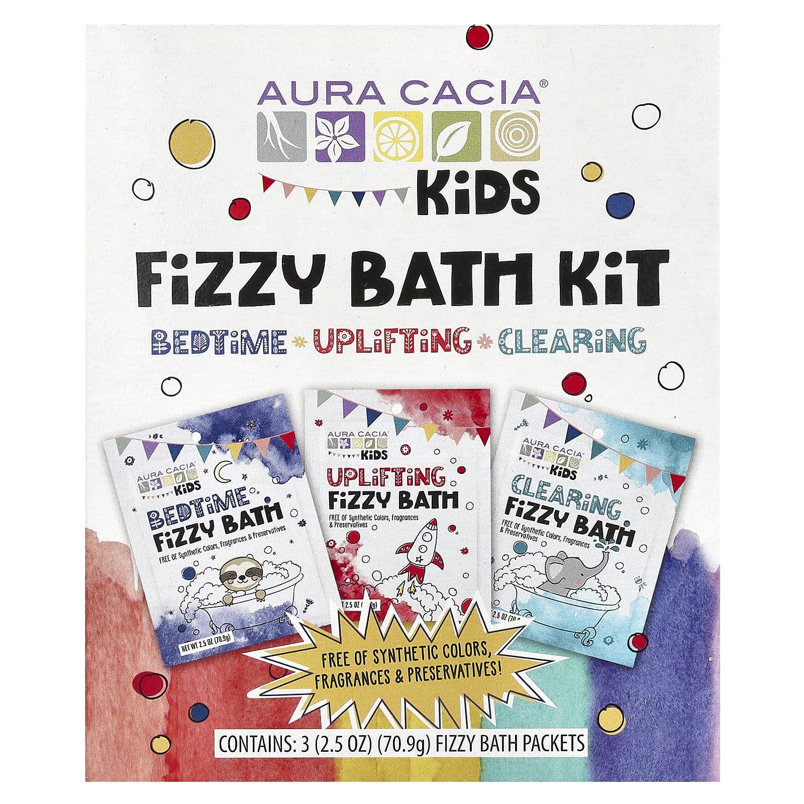 Aura Cacia, Kids, Fizzy Bath Kit, Variety , 3 Packets, 2.5 oz (70.9 g) Each