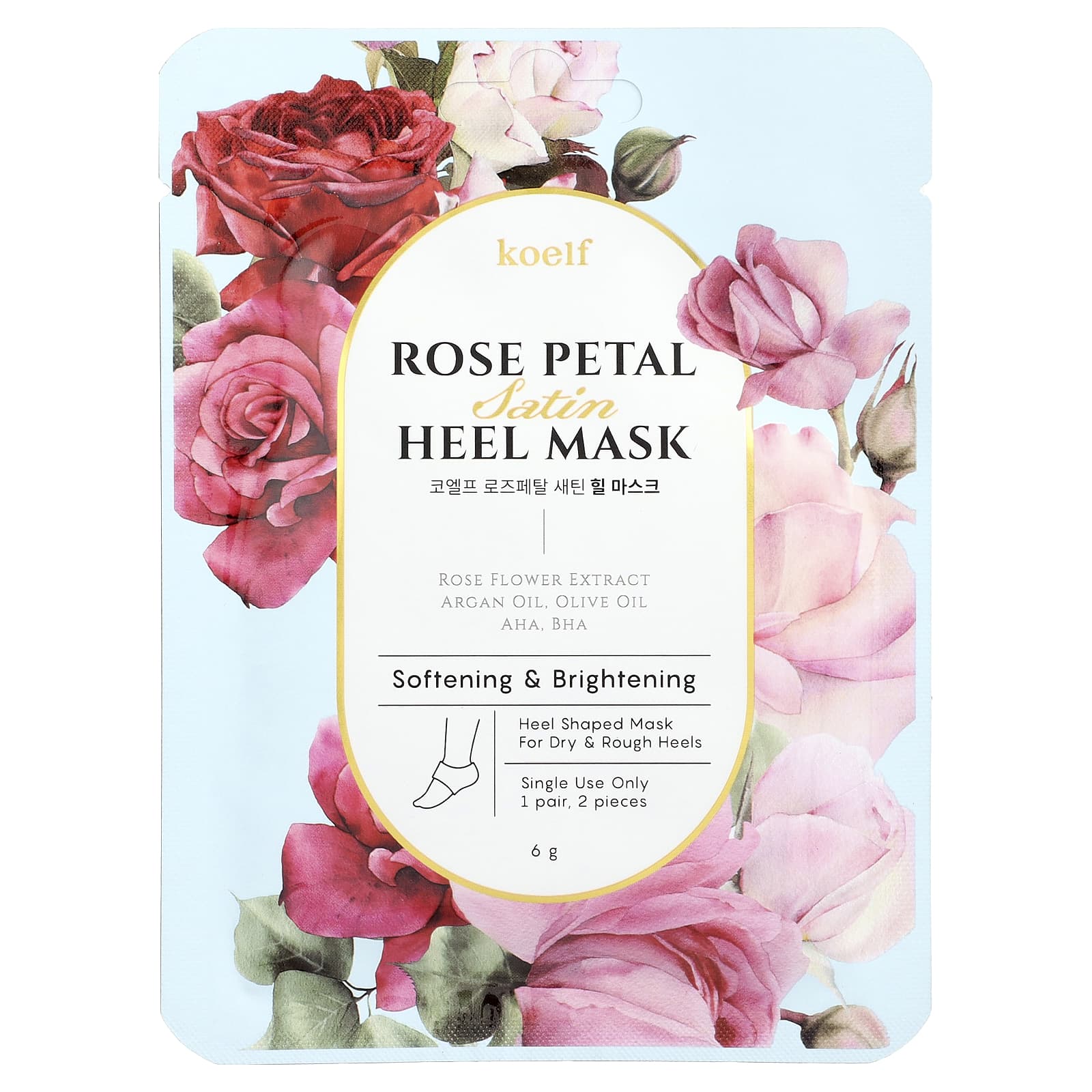 Koelf, Rose Petal Satin Heel Mask, 1 Pair, 6 g