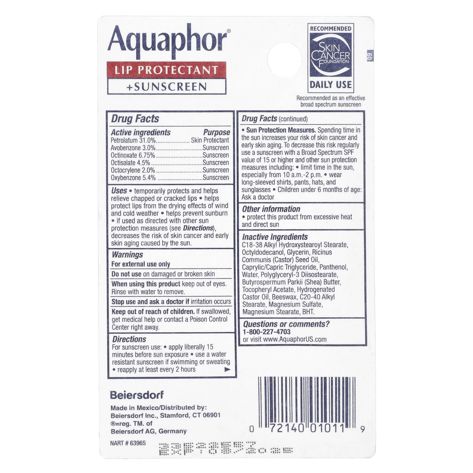 Aquaphor, Lip Protectant + Sunscreen, SPF 30, 0.35 fl oz (10 ml)