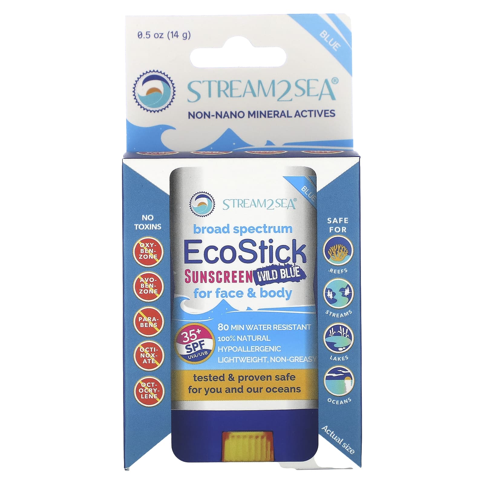 Stream2Sea, EcoStick Sunscreen Wild Blue, SPF 35+, 0.5 oz (14 g)