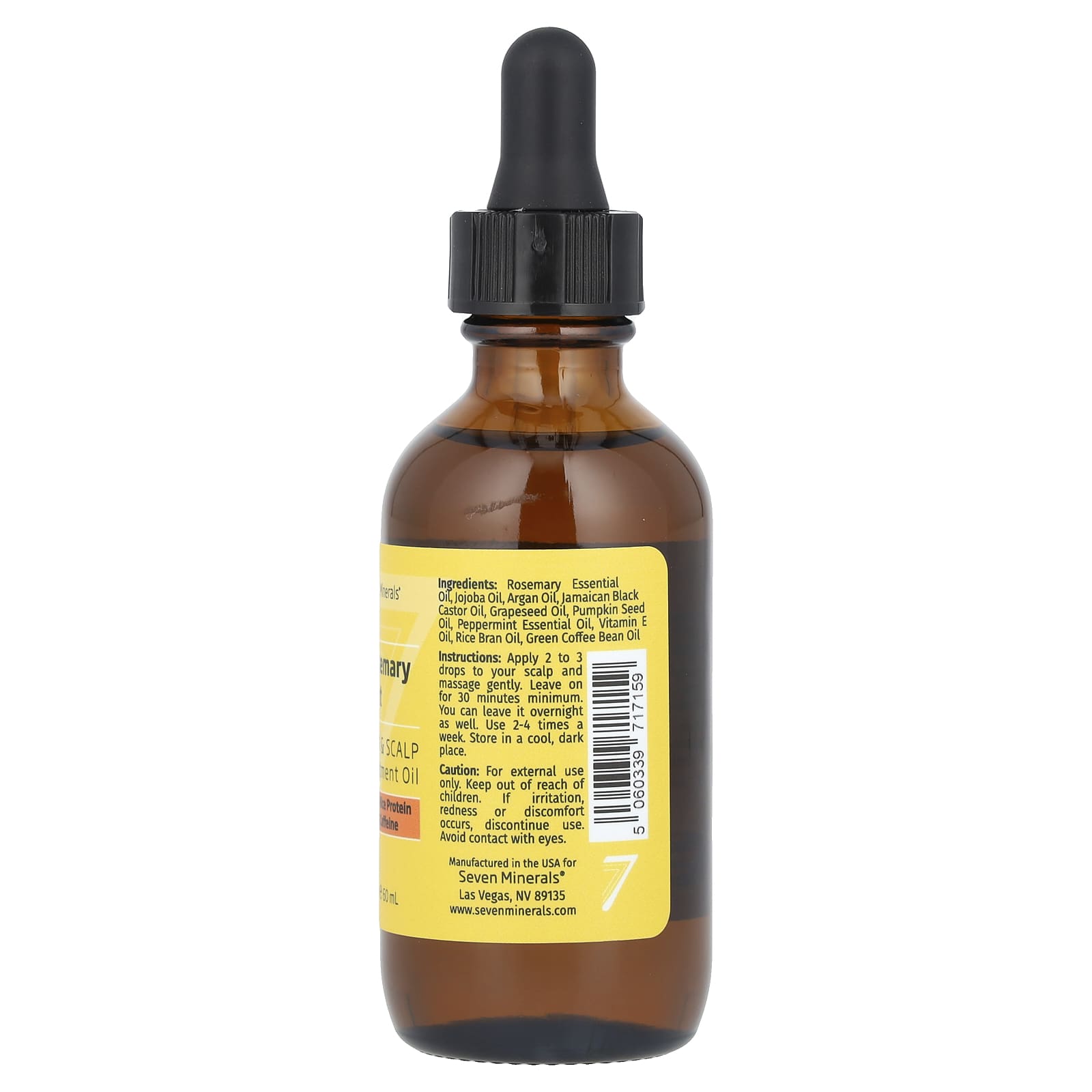 Seven Minerals, Rosemary Mint, Hair & Scalp Treatment Oil, With Rice Protein & Caffeine, 2 fl oz (60 ml)