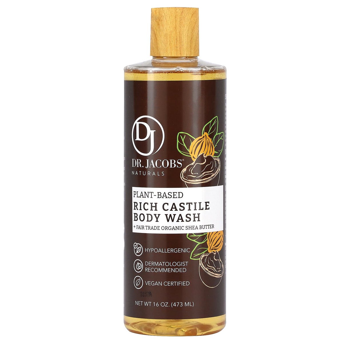 Dr. Jacobs Naturals, Plant-Based Rich Castile Body Wash, Fair Trade Organic Shea Butter, 16 oz (473 ml)