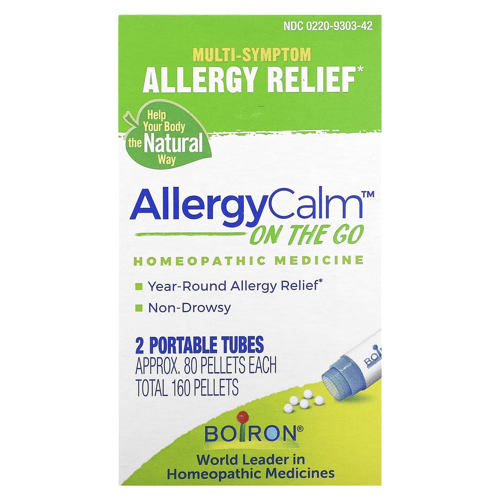 Boiron, AllergyCalm On The Go, 2 Portables Tubes, 80 Pellets Each