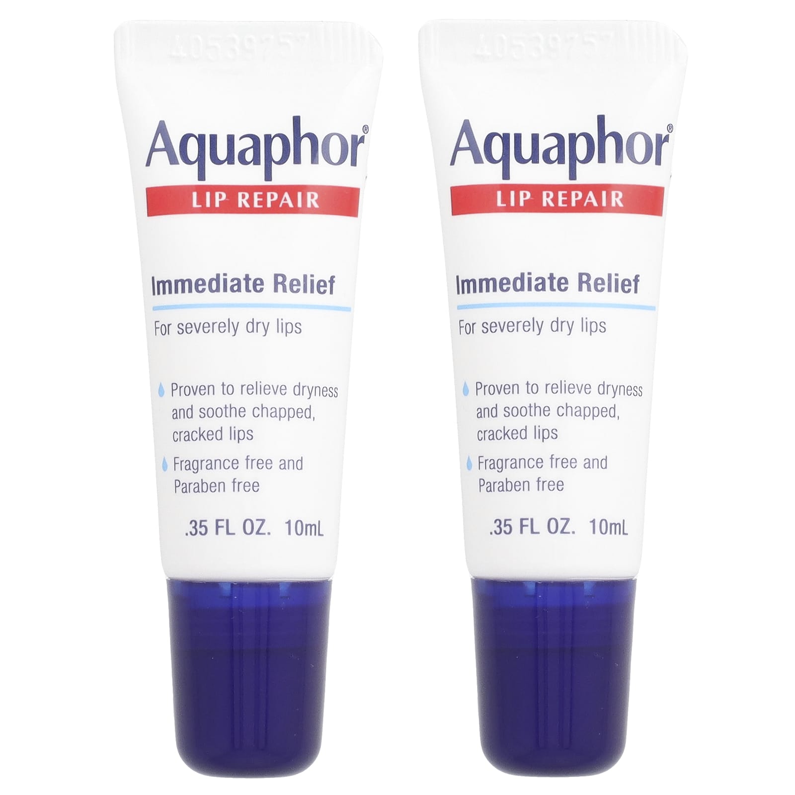 Aquaphor, Lip Repair, Immediate Relief, Fragrance Free, 2 Tubes, 0.35 fl oz (10 ml) Each