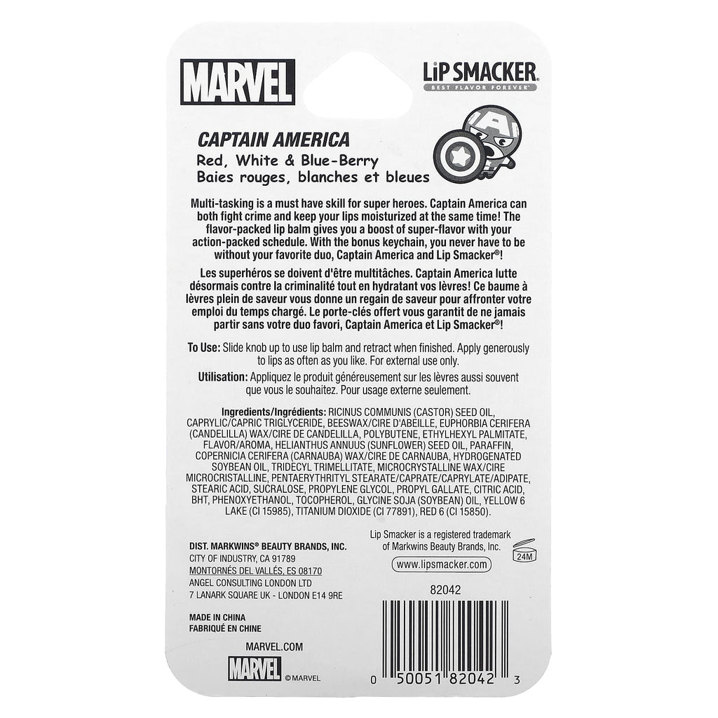 Lip Smacker, Marvel Captain America, Lip Balm, Red, White & Blue-Berry, 0.14 oz (4 g)