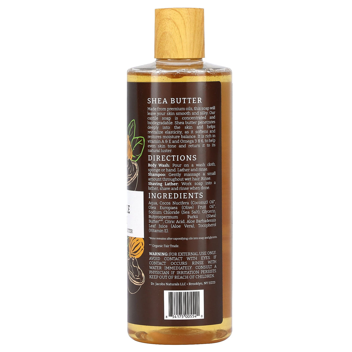 Dr. Jacobs Naturals, Plant-Based Rich Castile Body Wash, Fair Trade Organic Shea Butter, 16 oz (473 ml)