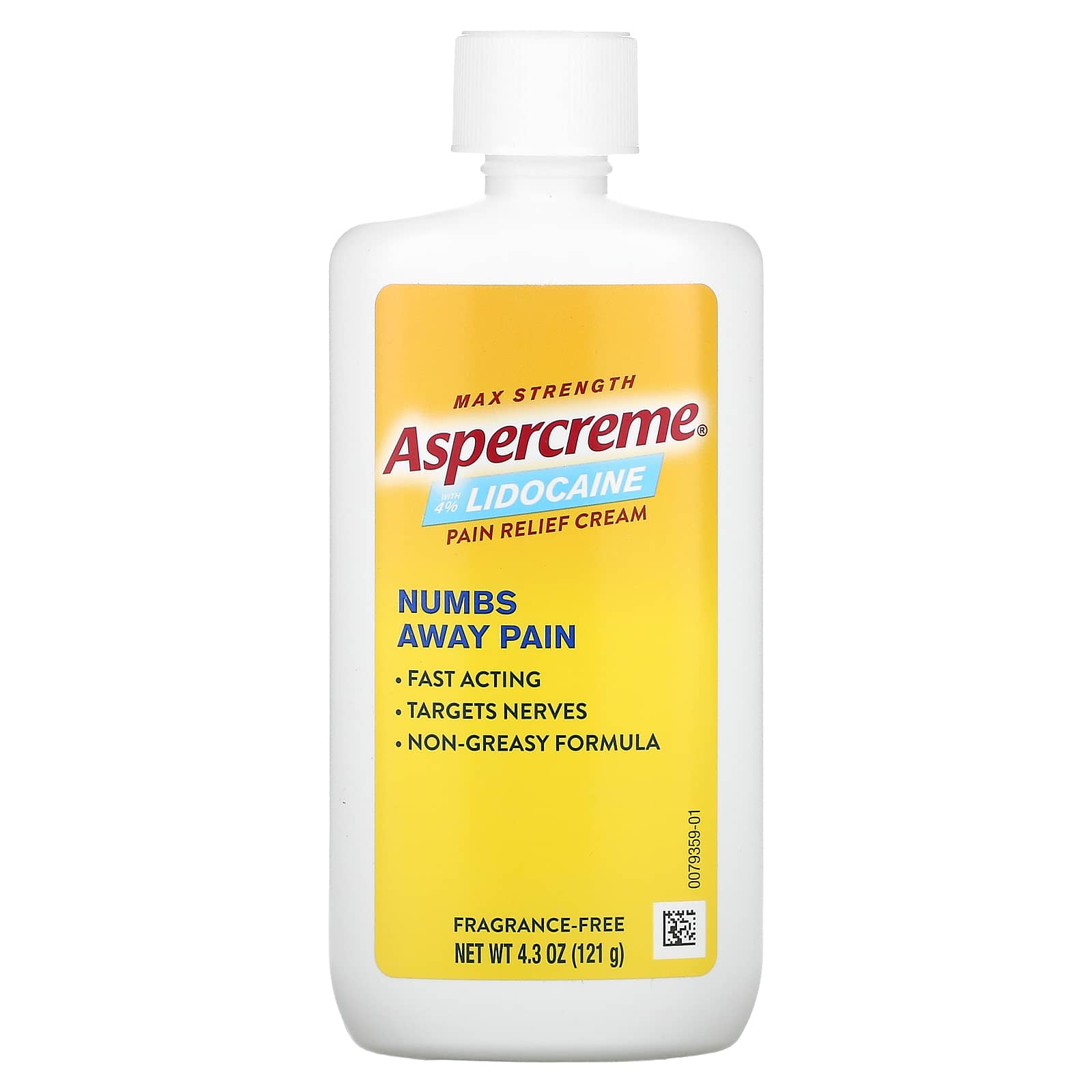 Aspercreme, Pain Relief Cream with 4% Lidocaine, Max Strength, Fragrance-Free, 4.3 oz (121 g)