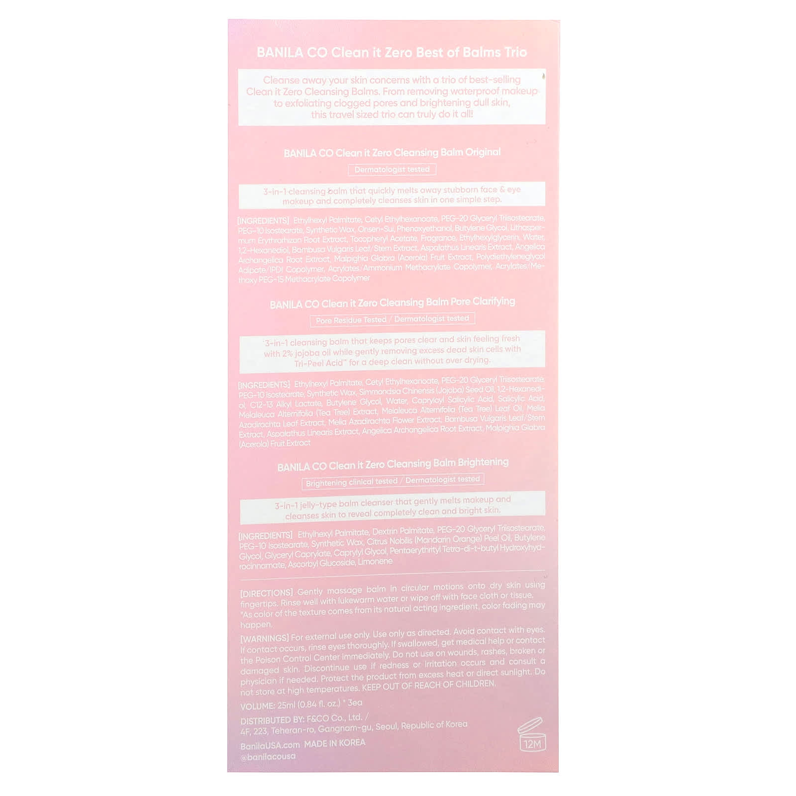 Banila Co, Best of Balms Trio, Clean it Zero Cleansing Balms, 3 Pack, 0.84 fl oz (25 ml) Each