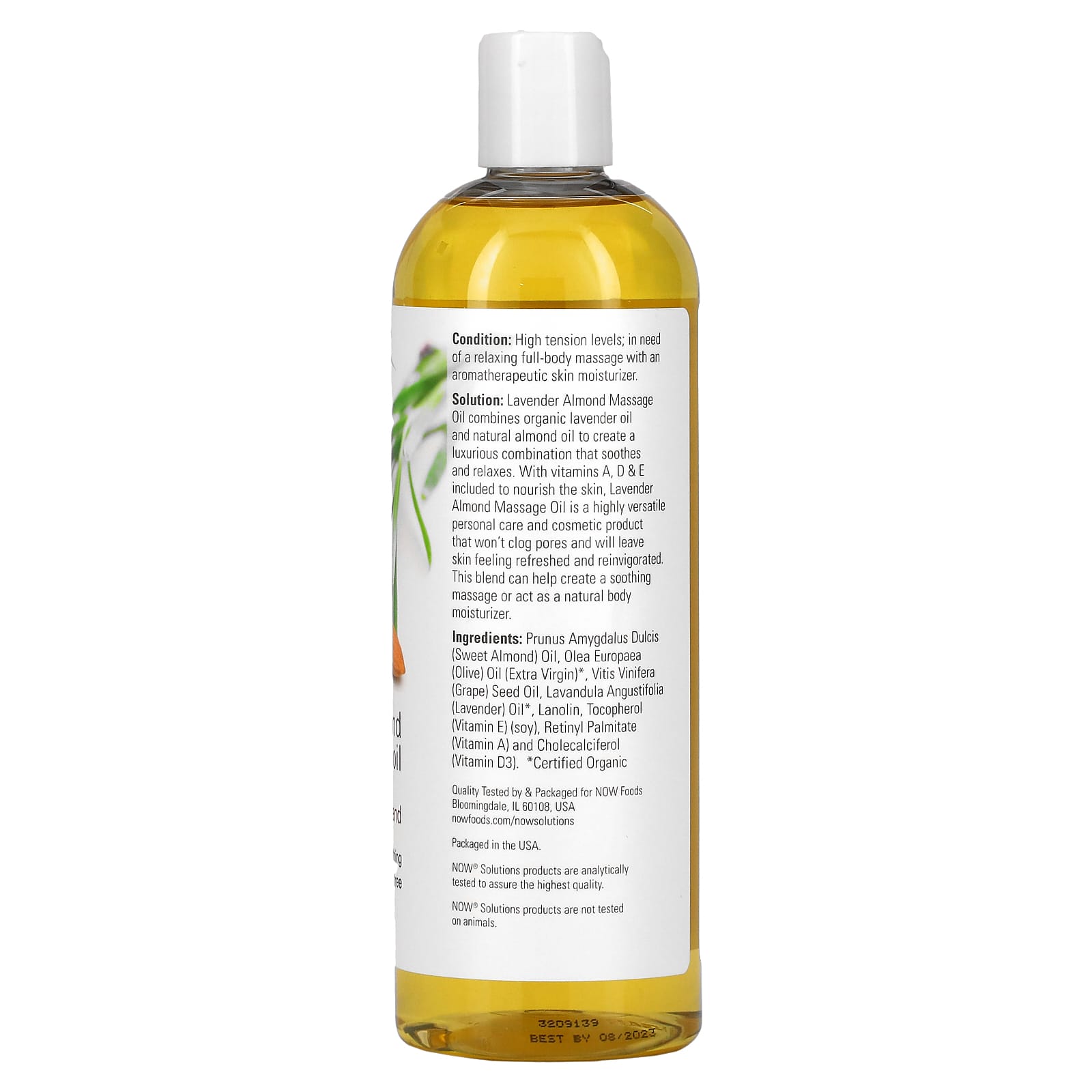 NOW Foods, Solutions, Lavender Almond Massage Oil, 16 fl oz (473 ml)