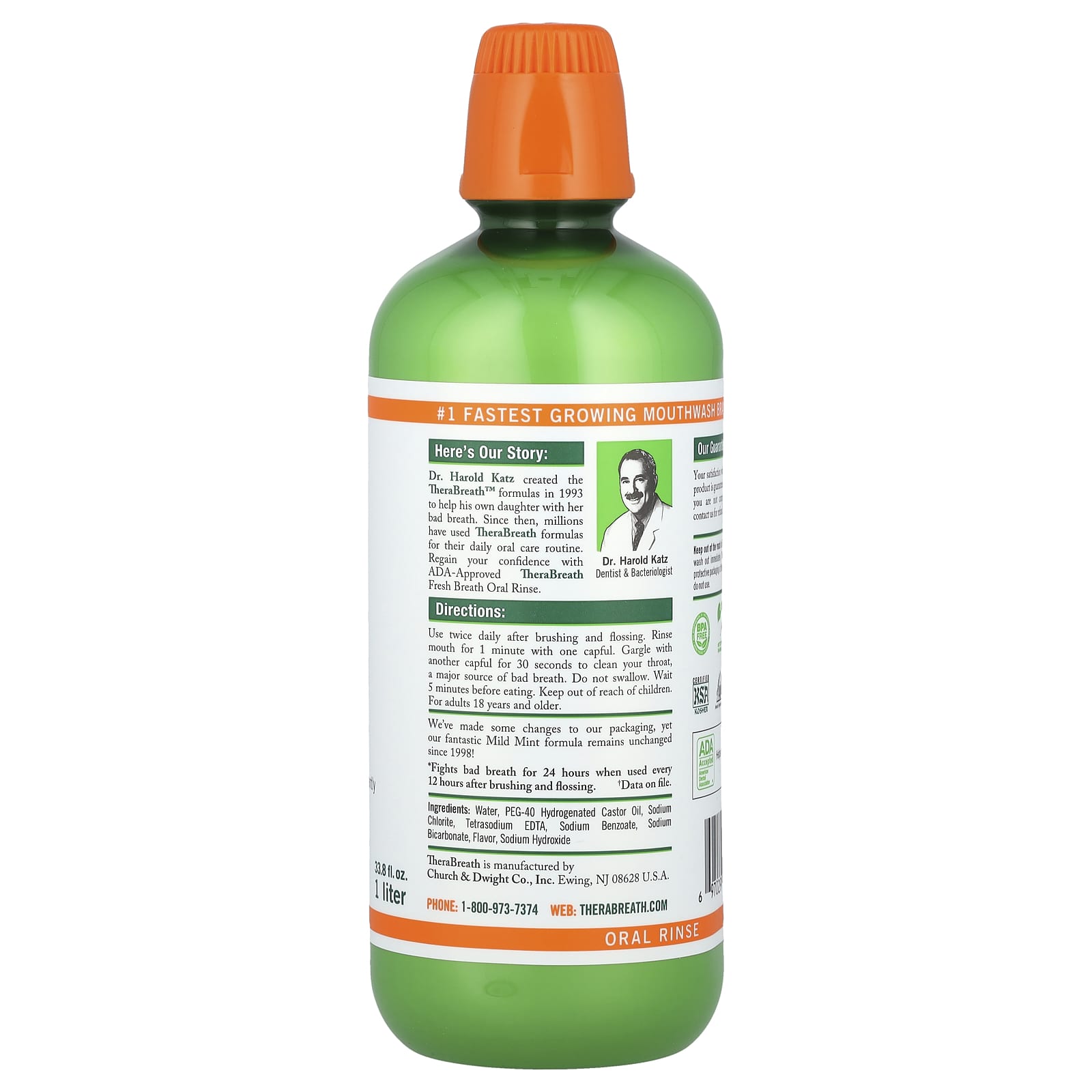 TheraBreath, Fresh Breath Oral Rinse, Mild Mint , 33.8 fl oz (1 l)
