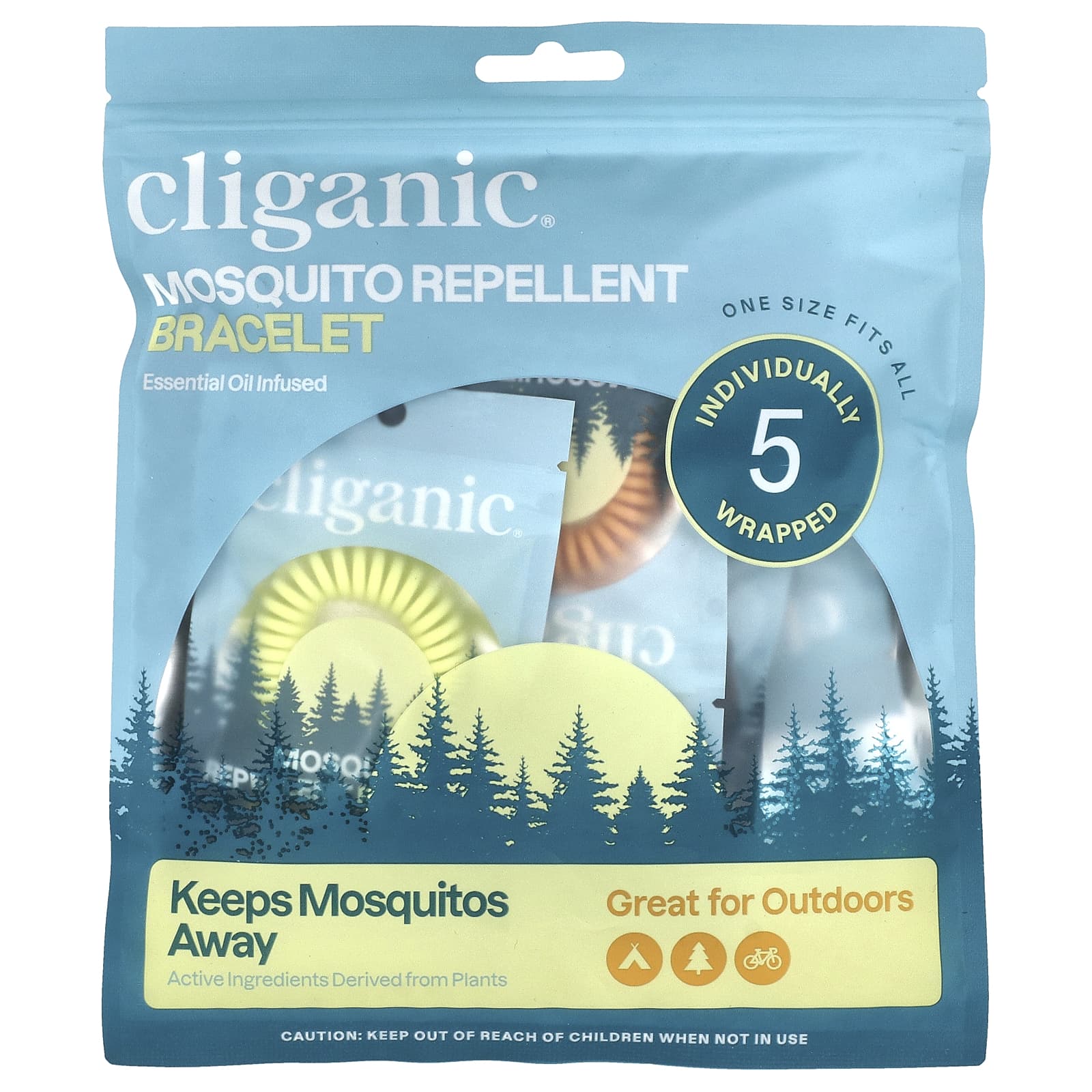 Cliganic, Mosquito Repellent Bracelet, One Size Fits All, 5 Individually Wrapped Bracelets