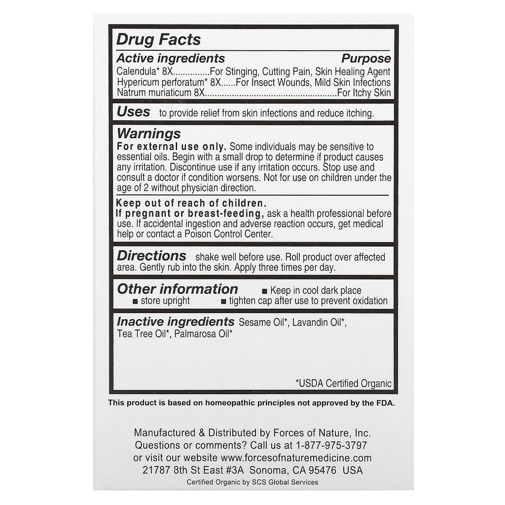 Forces of Nature, Anti-Itch Roll-On, Organic Plant Medicine, 0.14 fl oz (4 ml)