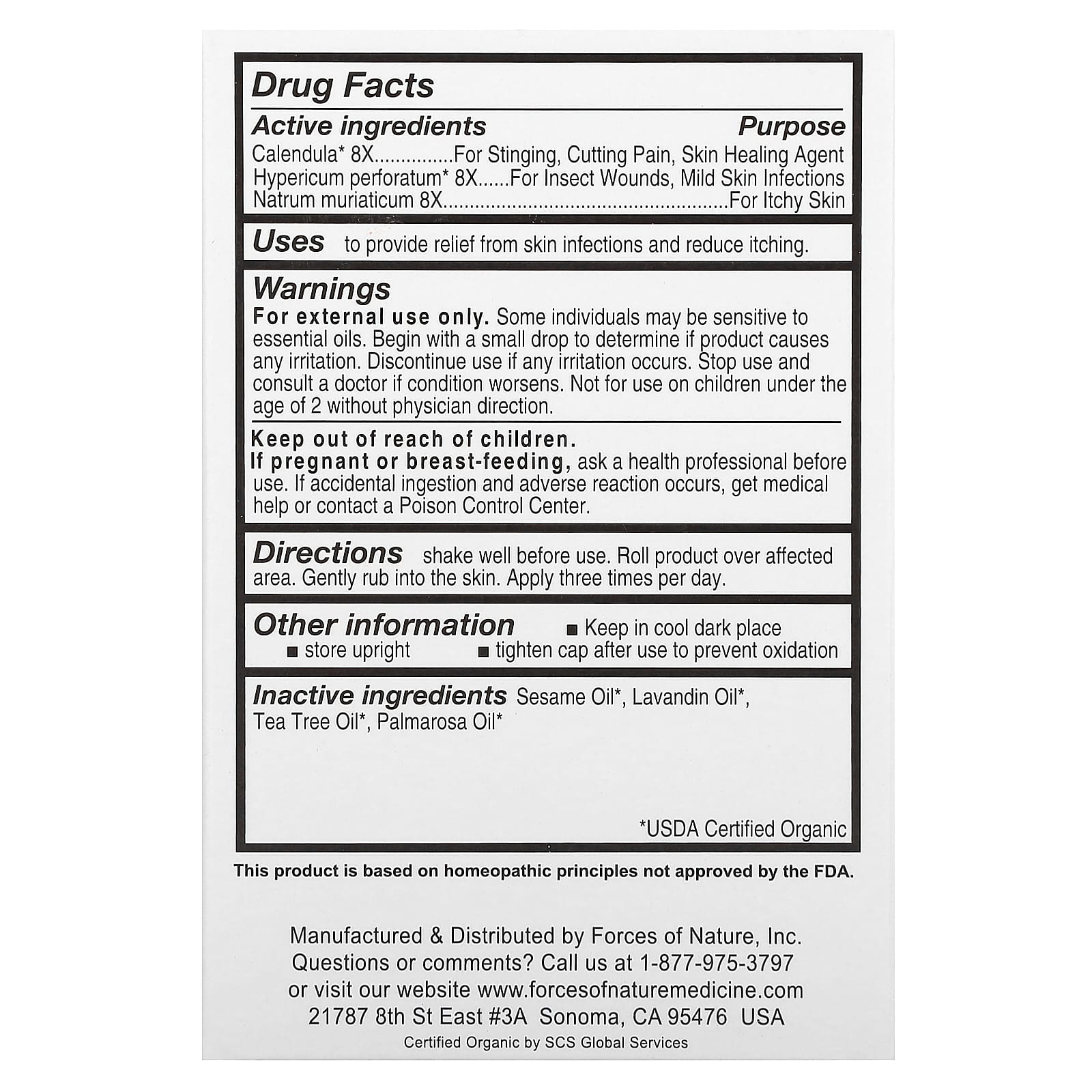 Forces of Nature, Anti-Itch Roll-On, Organic Plant Medicine, 0.14 fl oz (4 ml)