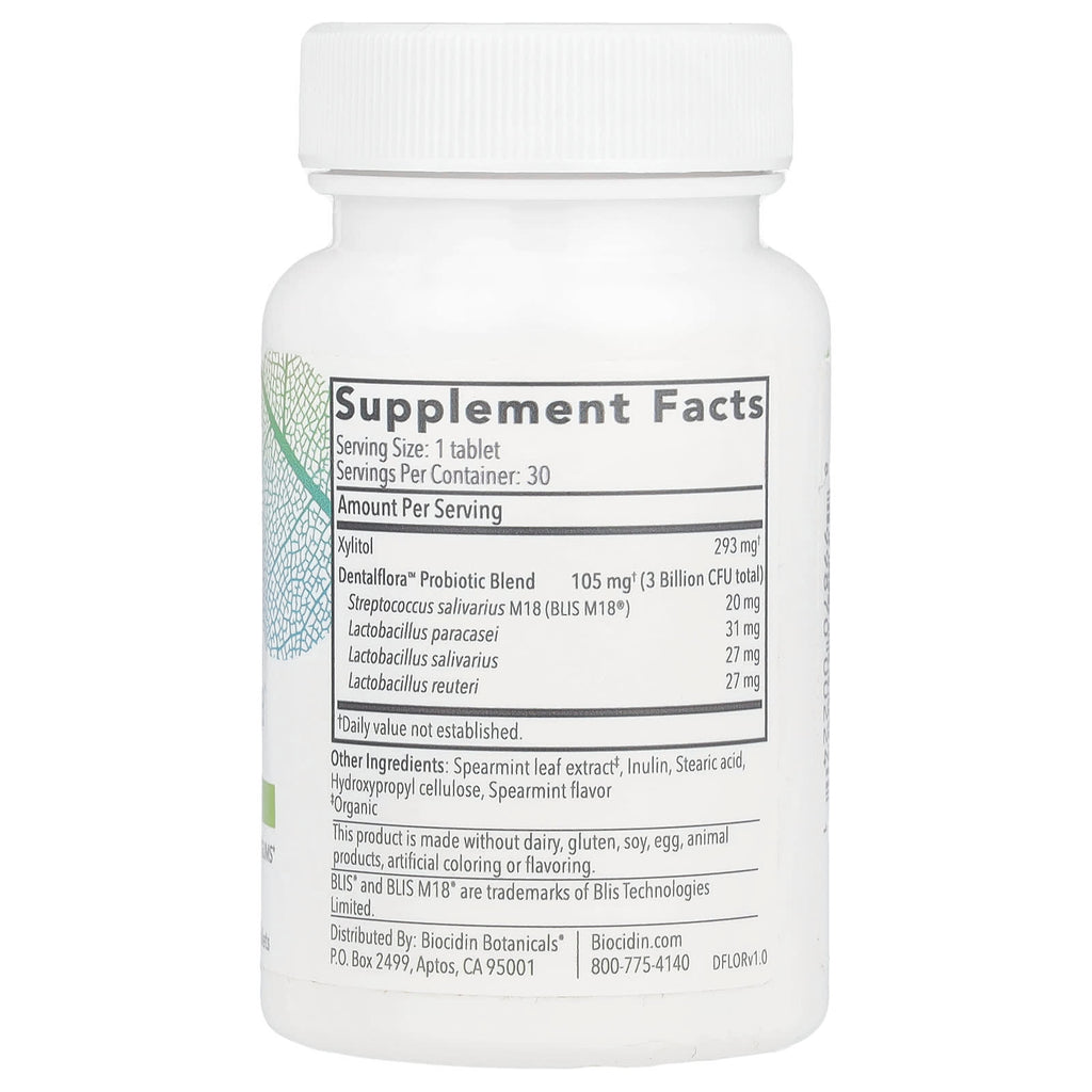 Biocidin Botanicals, Dentalflora™, Daily Oral Probiotics, 30 Mint Tablets