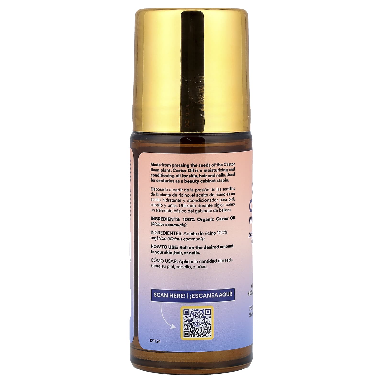 Queen of the Thrones, Organic Castor Oil with Rose Quartz Roller, 1.7 fl oz (50 ml)