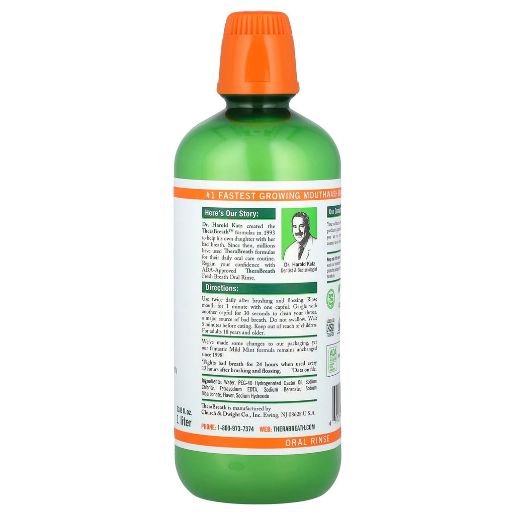 TheraBreath, Fresh Breath Oral Rinse, Mild Mint , 33.8 fl oz (1 l)