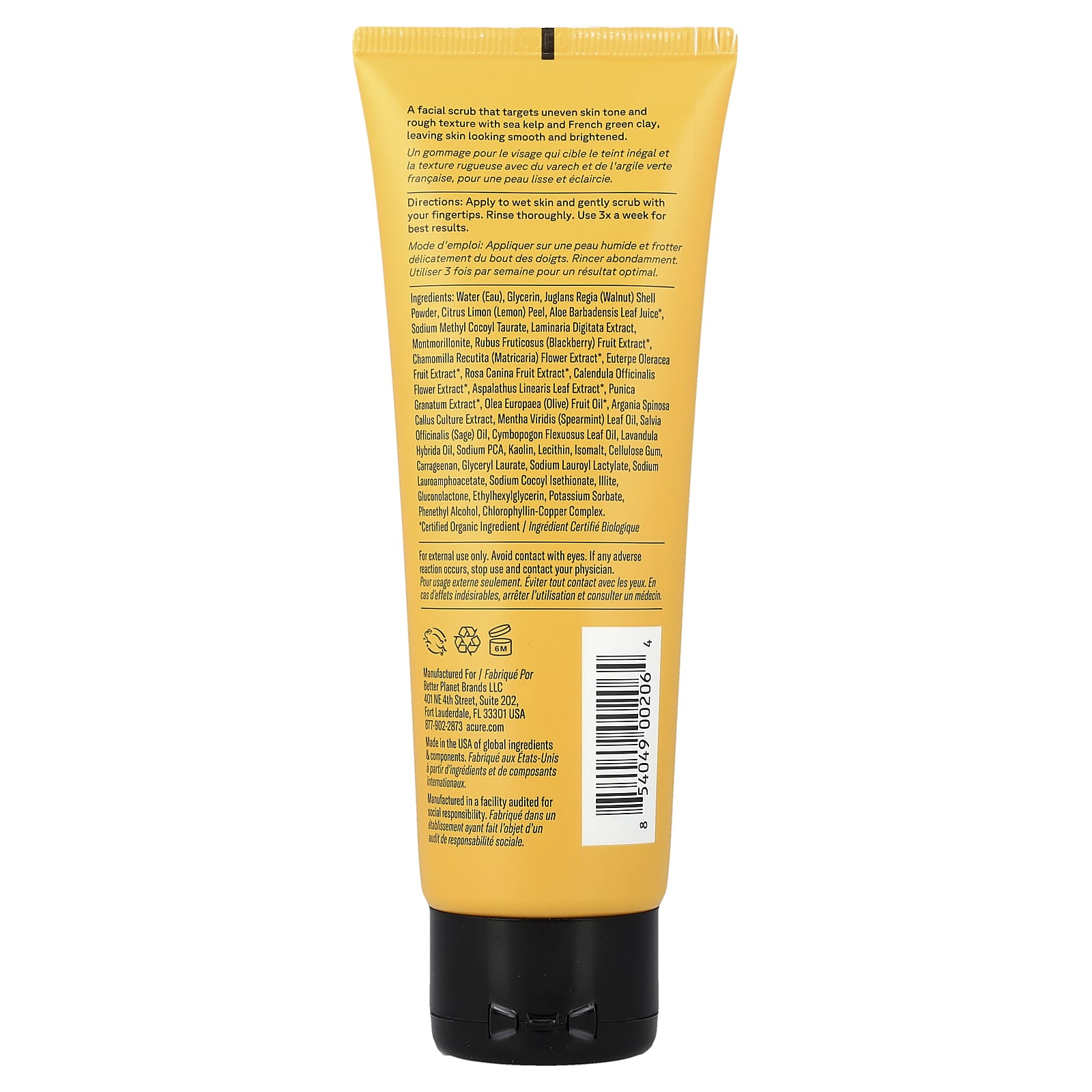 ACURE, Brightening Facial Scrub, 4 fl oz (118 ml)