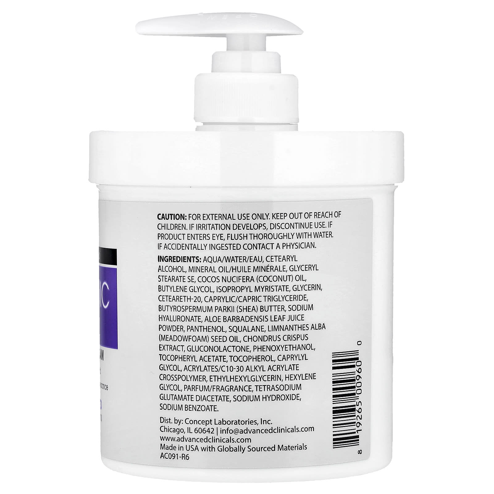 Advanced Clinicals, Hyaluronic Acid, Hydrating Body Cream, 16 oz (454 g)