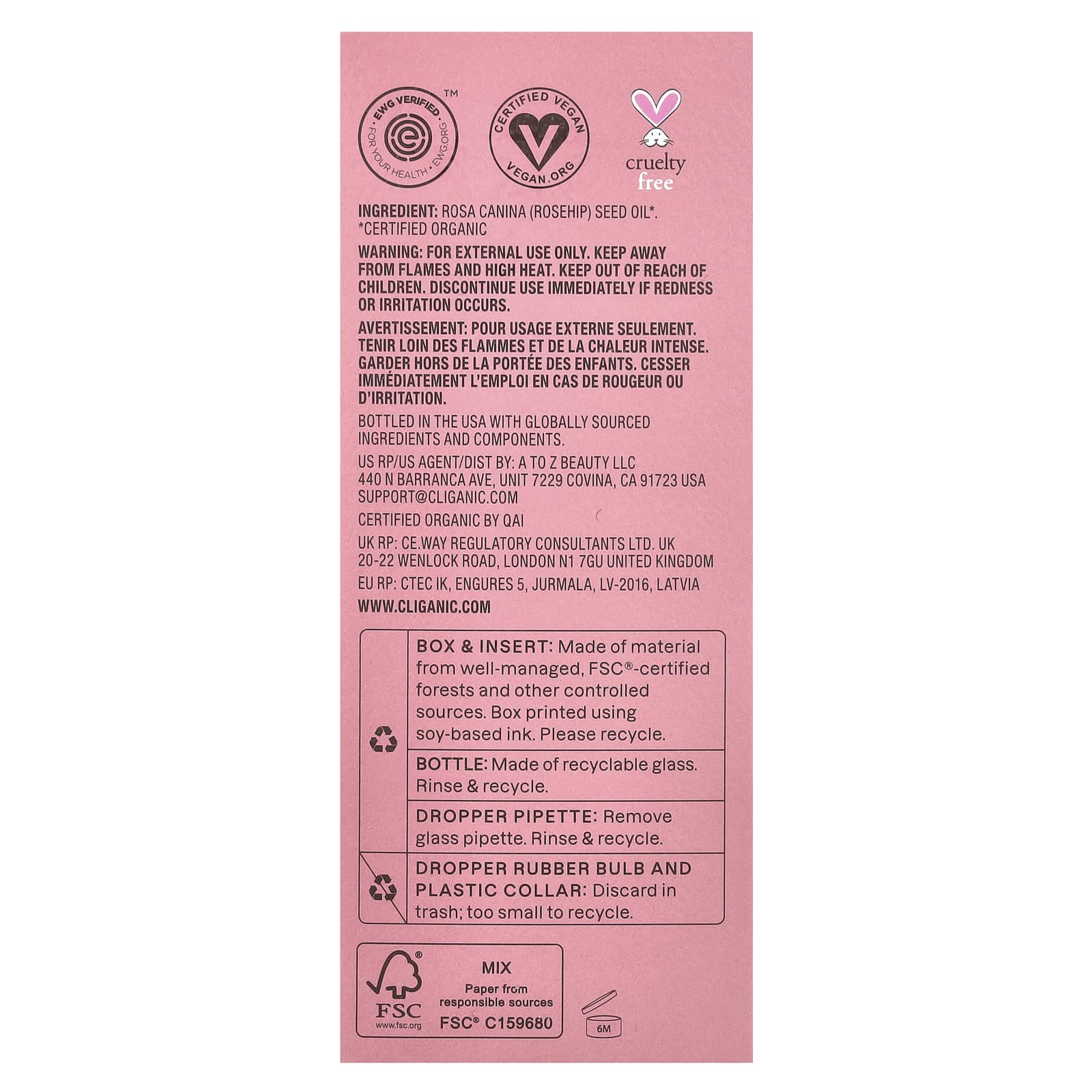 Cliganic, Organic Rosehip Oil, 4 fl oz (120 ml)