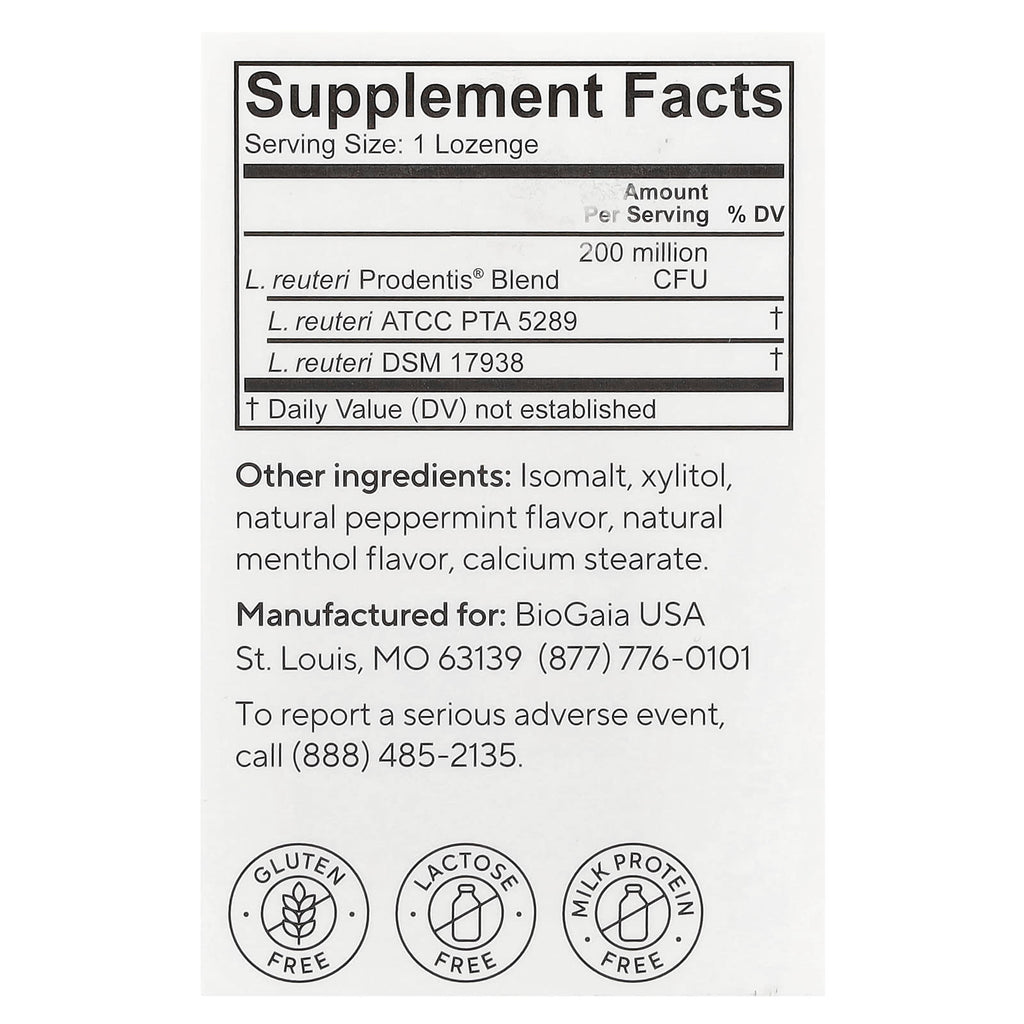 BioGaia, Prodentis® Oral Health Probiotic, For Healthy Gums & Teeth, Mint, 30 Probiotic Lozenges