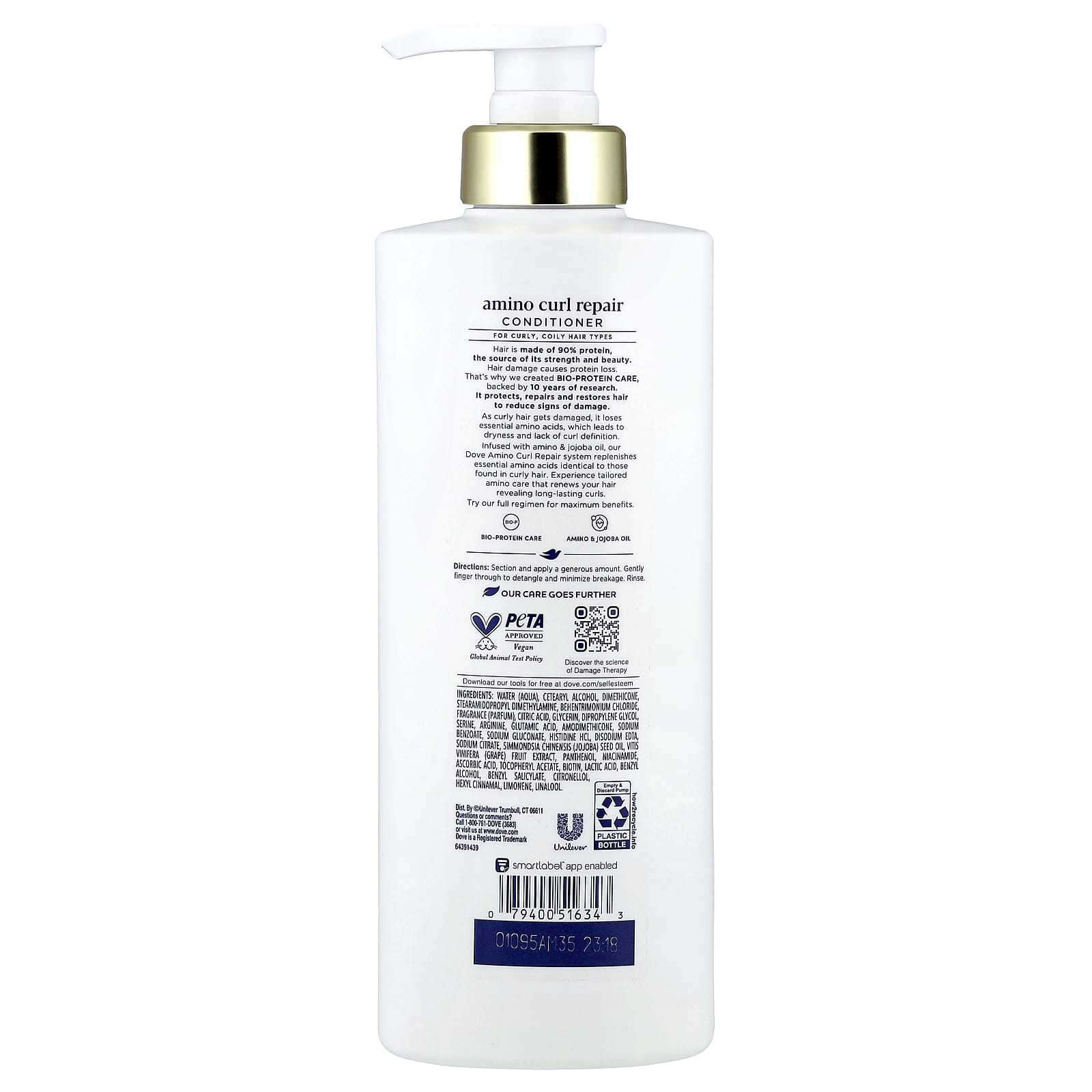 Dove, Amino Curl Repair, Moisture-Seal Conditioner, For Curly, Coily Hair Types, 18 fl oz (532 ml)
