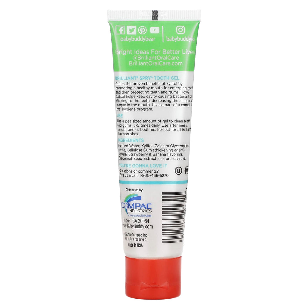 Baby Buddy, Brilliant, Spry, Tooth Gel with Xylitol, 3+ Months, Strawberry-Banana, 2 fl oz (60 ml)