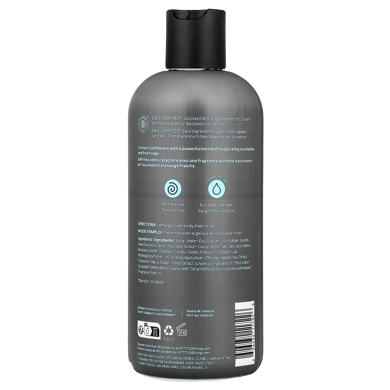ATTITUDE, Super Leaves™, Shower Gel, For Men, Eucalyptus & Sage, 14 fl oz (415 ml)