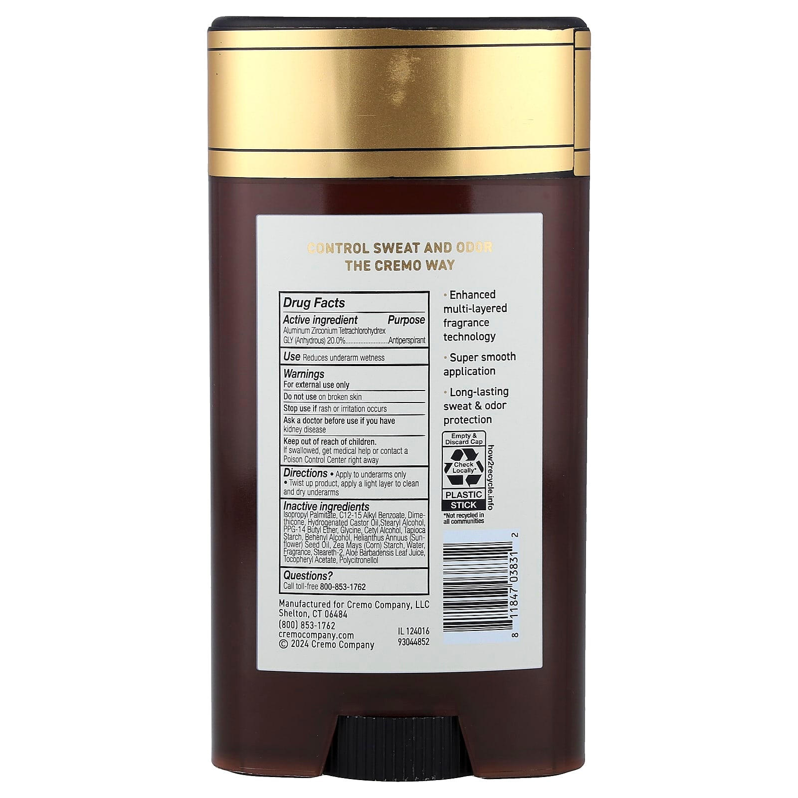 Cremo, Antiperspirant & Deodorant, Italian Bergamot , 2.65 oz (75 g)