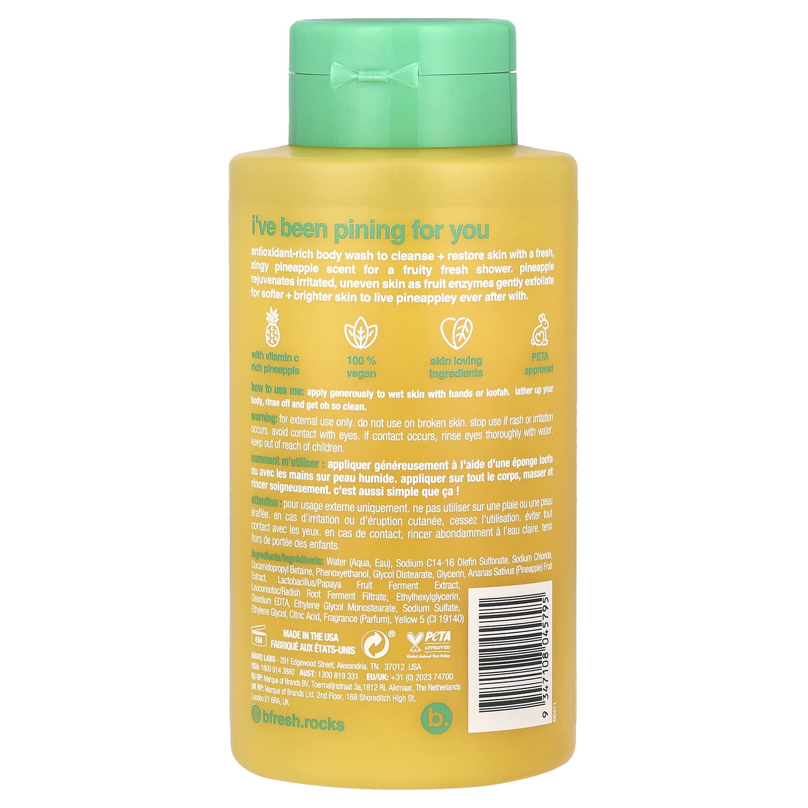 b.fresh, Pineappley Ever After, Antioxidant-Rich Body Wash, Tropicalicious, 16 fl oz (473 ml)