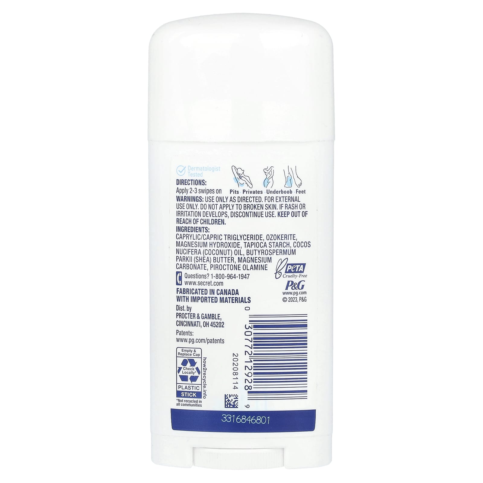 Secret, Whole Body Deodorant, Aluminum Free Dry Solid, Unscented , 2.4 oz (68 g)