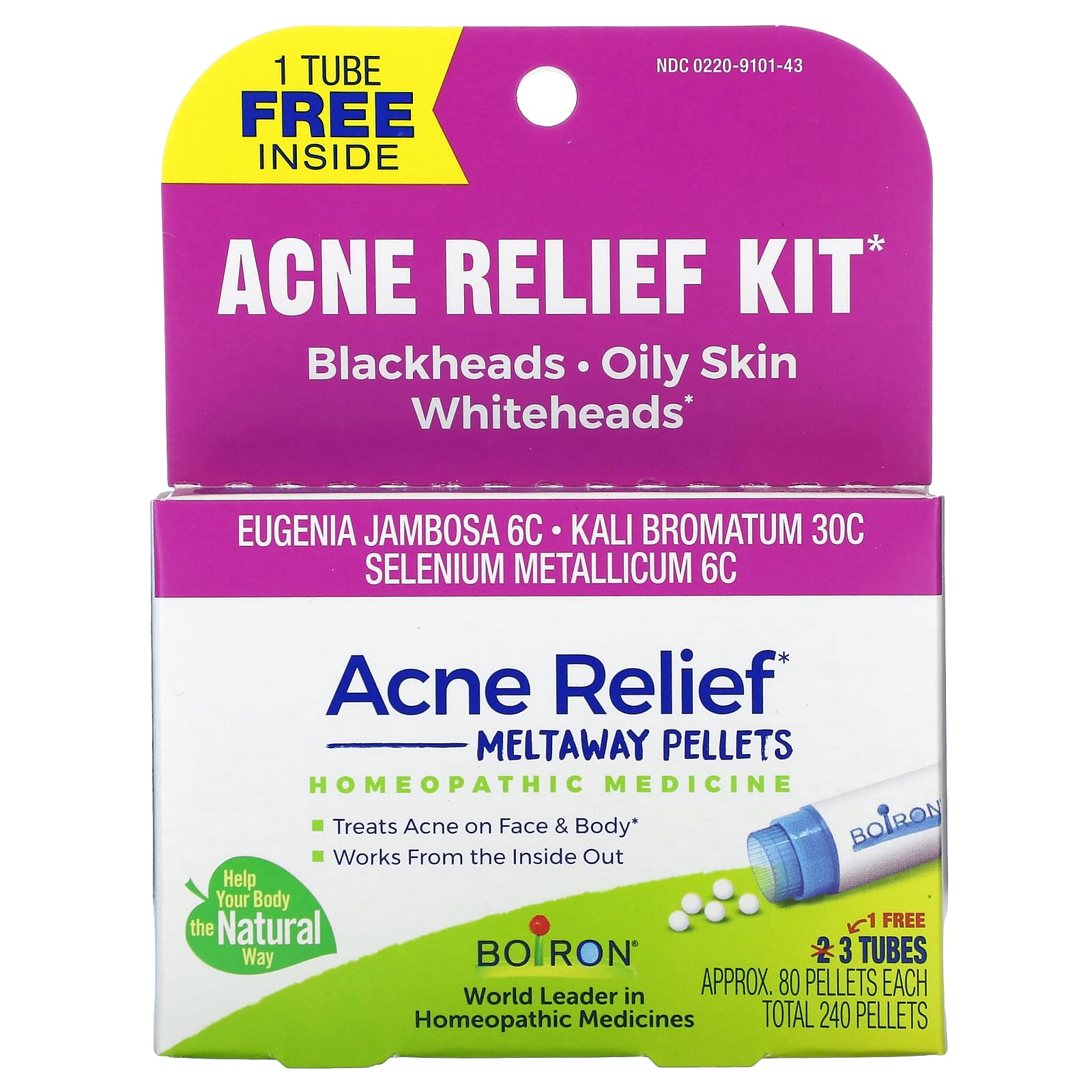 Boiron, Acne Relief, 3 Tubes, 80 Meltaway Pellets Each