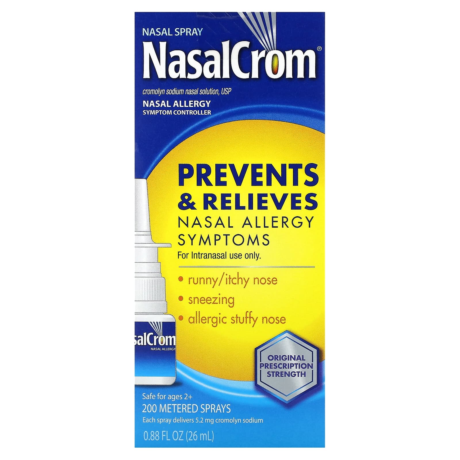 NasalCrom, Nasal Spray, Prevents & Relieves, Ages 2+, 5.2 mg, 0.88 fl oz (26 ml)