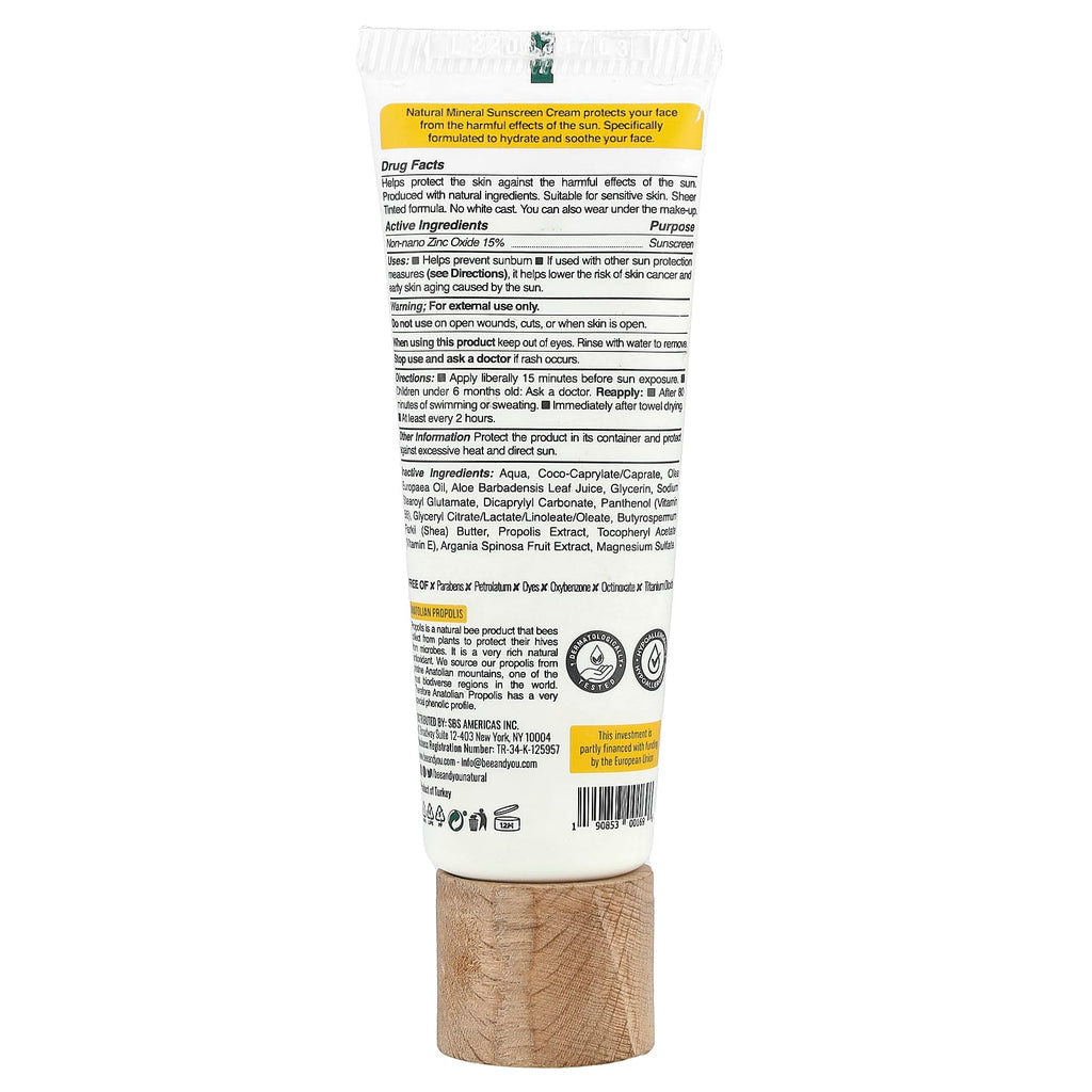 Bee & You, Natural Mineral Sunscreen Cream, For Face, 50+ SPF, 1.35 fl oz (40 ml)