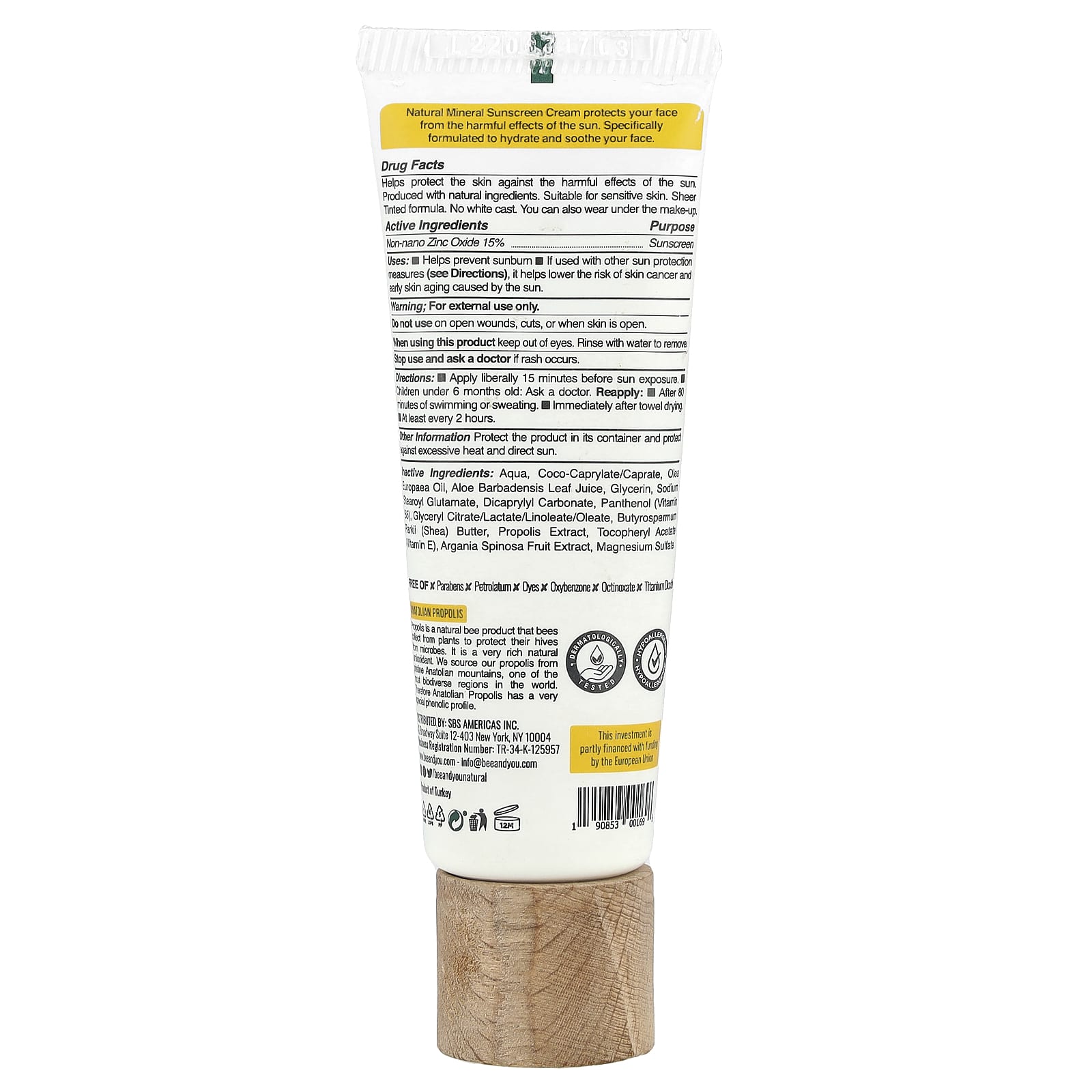 Bee & You, Natural Mineral Sunscreen Cream, For Face, 50+ SPF, 1.35 fl oz (40 ml)