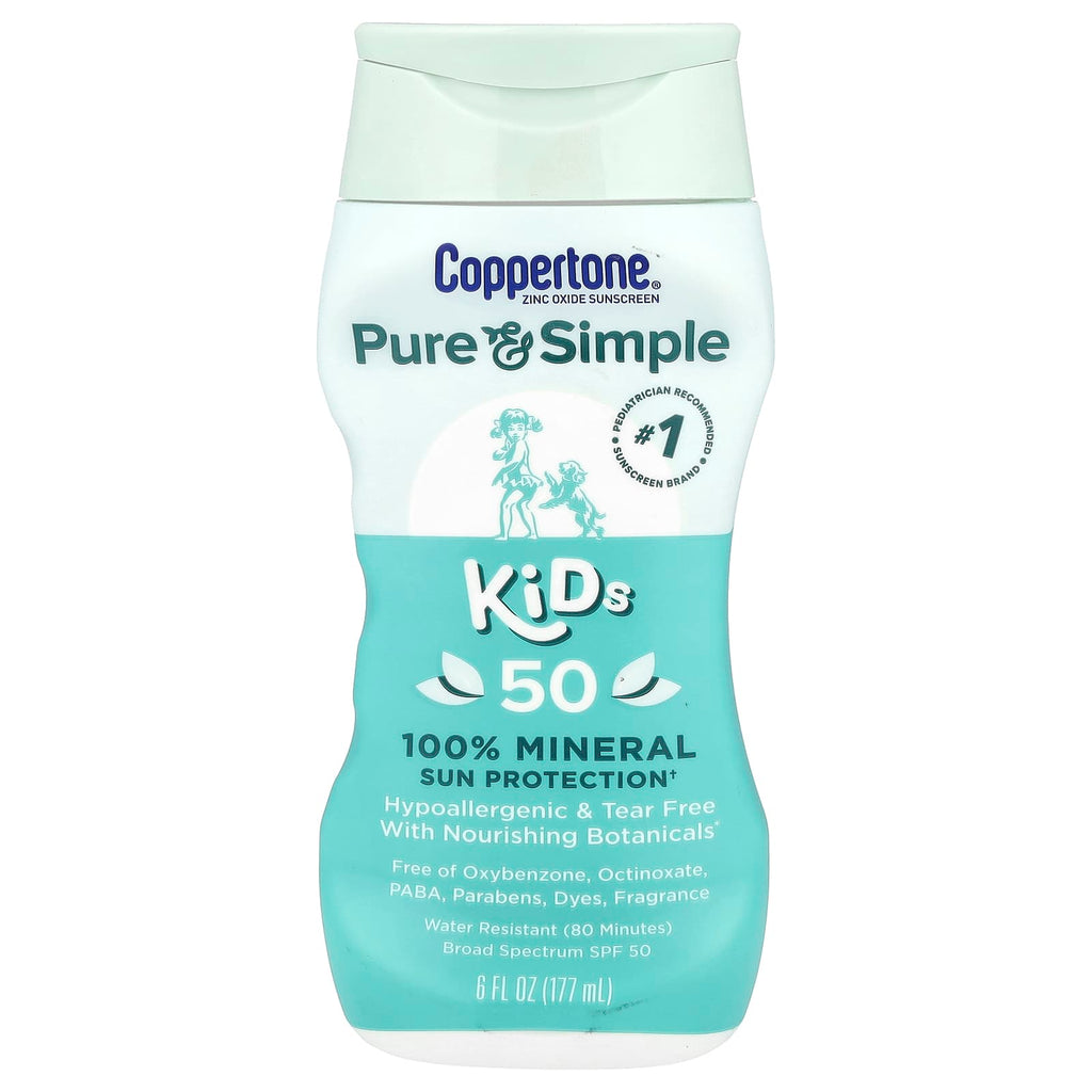 Coppertone, Pure & Simple, Kids, 100% Mineral Sun Protection, SPF 50, 6 fl oz (177 ml)