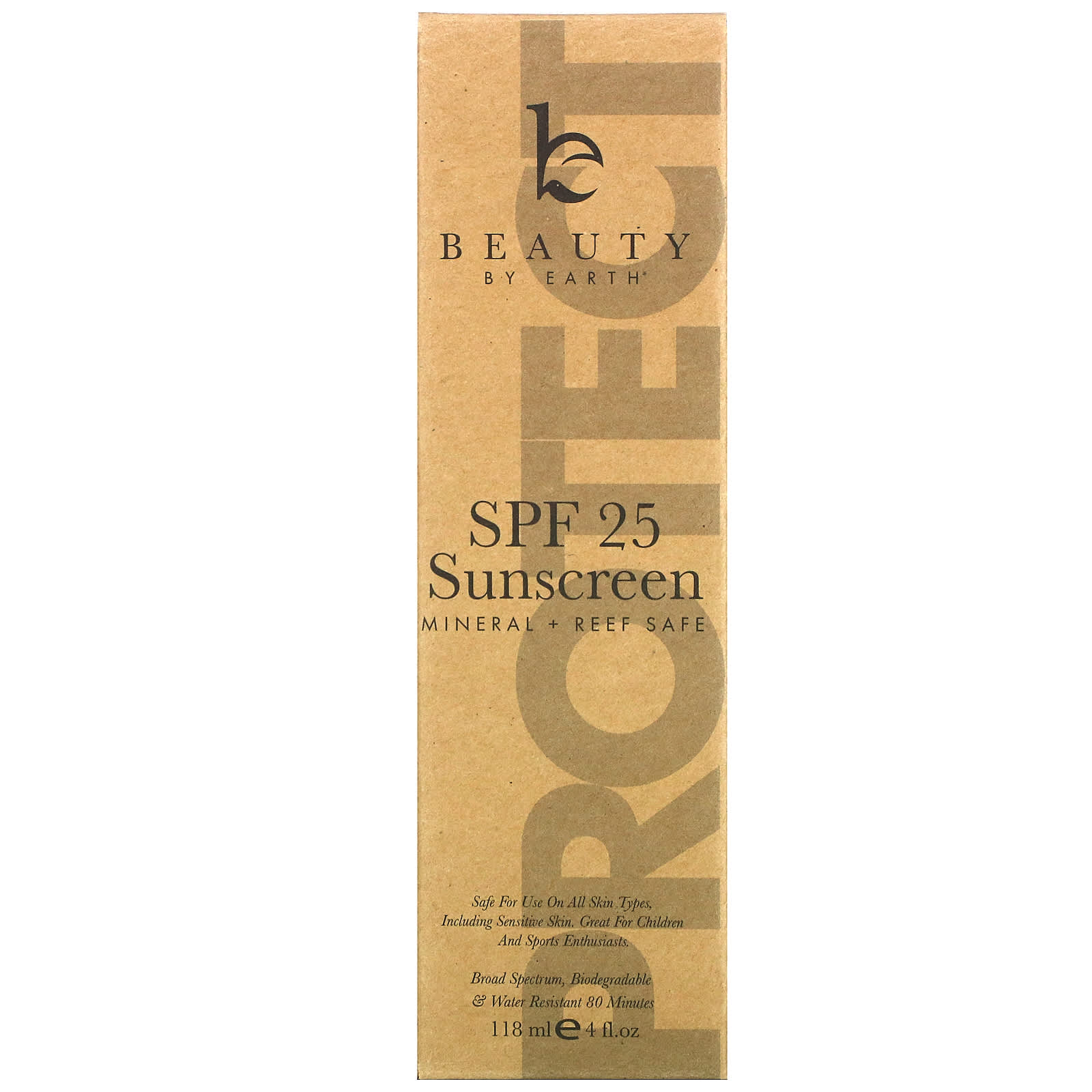 Beauty By Earth, Mineral Sunscreen, SPF 25, Zinc Oxide Sun Protection, 4 fl oz (118 ml)