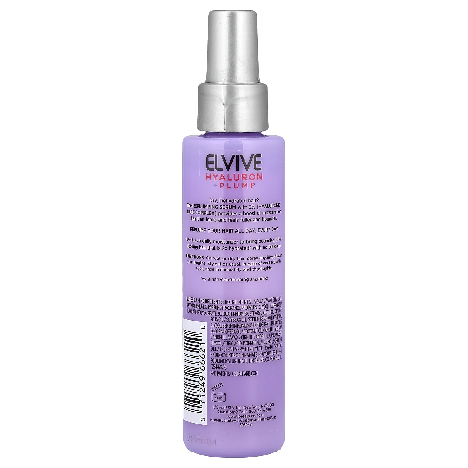 L'Oréal, Elvive, Hyaluron + Pump, Replumping Serum, Dry Dehydrated Hair, 4.4 fl oz (130 ml)